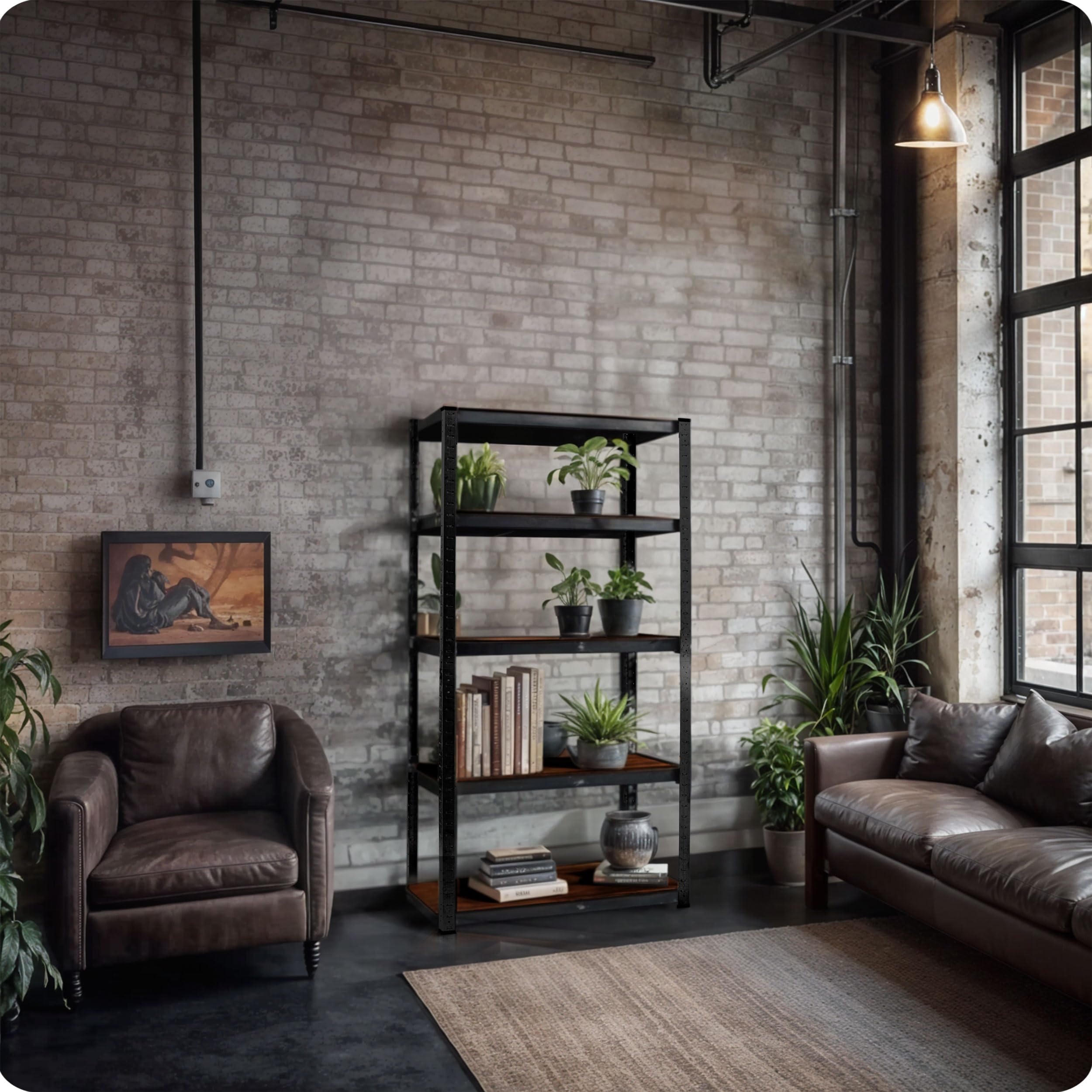 Humberg Regał Magazynowy Metalowy 5-Poziomowy Z Regulowanymi Półkami Maksymalne Obciążenie Do 175 kg Solidny Do Garażu Piwnicy 180 x 90 x 40 cm Brązowy Czarny