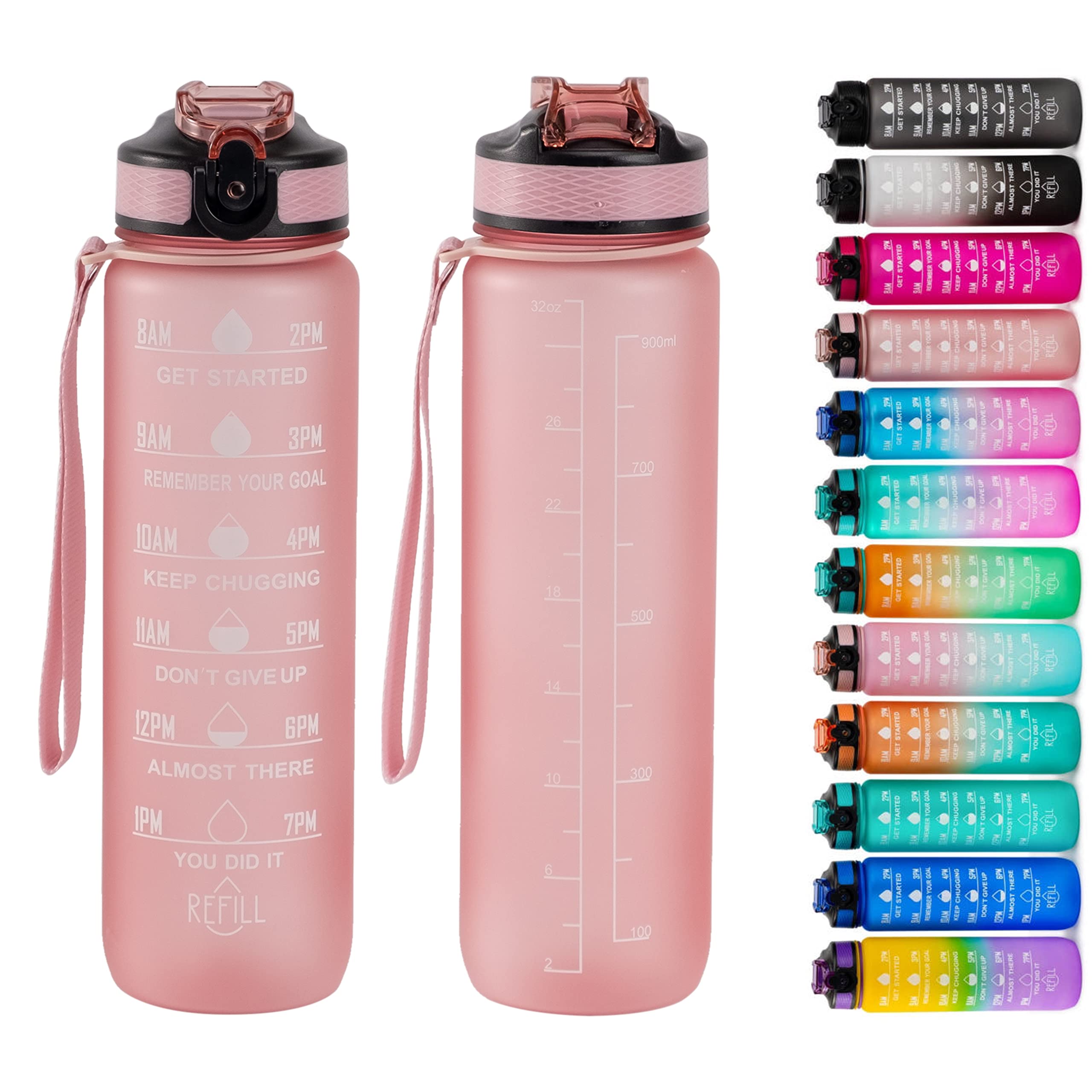 Vodapod Wasserflasche Mit Zeitmarkierung – 900 Ml, Motivierend, BPA-frei, Auslaufsicher, In Rose