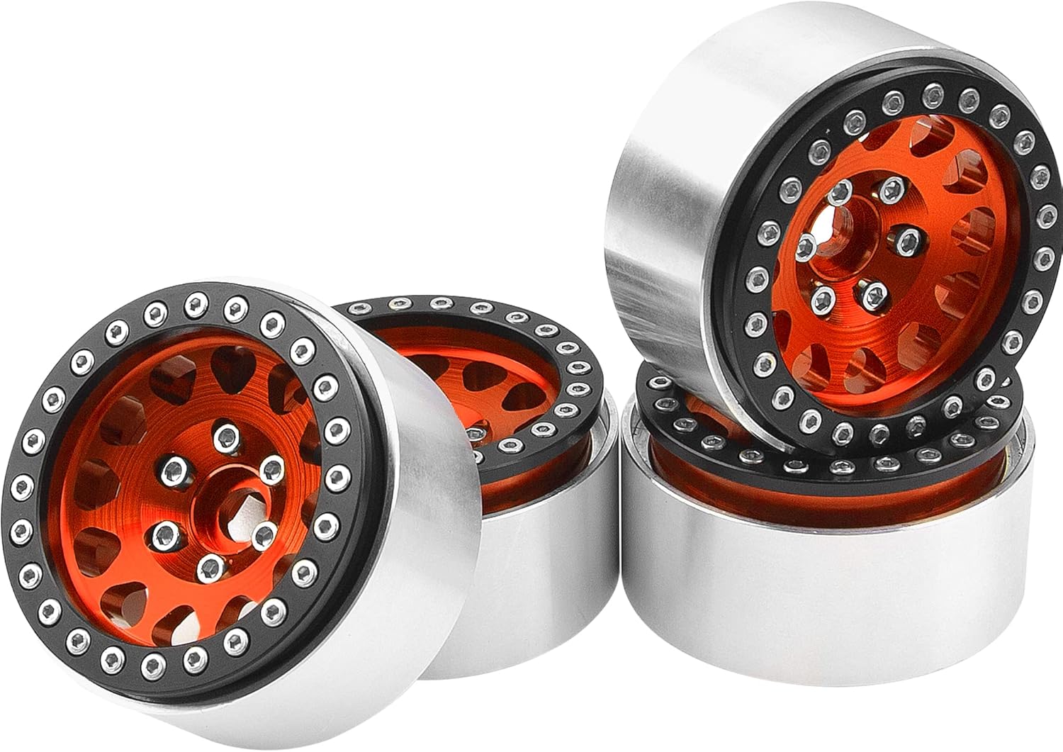 4Pack Vgoohobby Alloy 1.9" RC Beadlock Wheels Rims 12-Spoke Thickness 30mm Compatible with Axial SCX10 D90 Traxxas TRX4 RedCat Gen8 Tamiya CC01 1/10 RC Crawler Car (Orange)