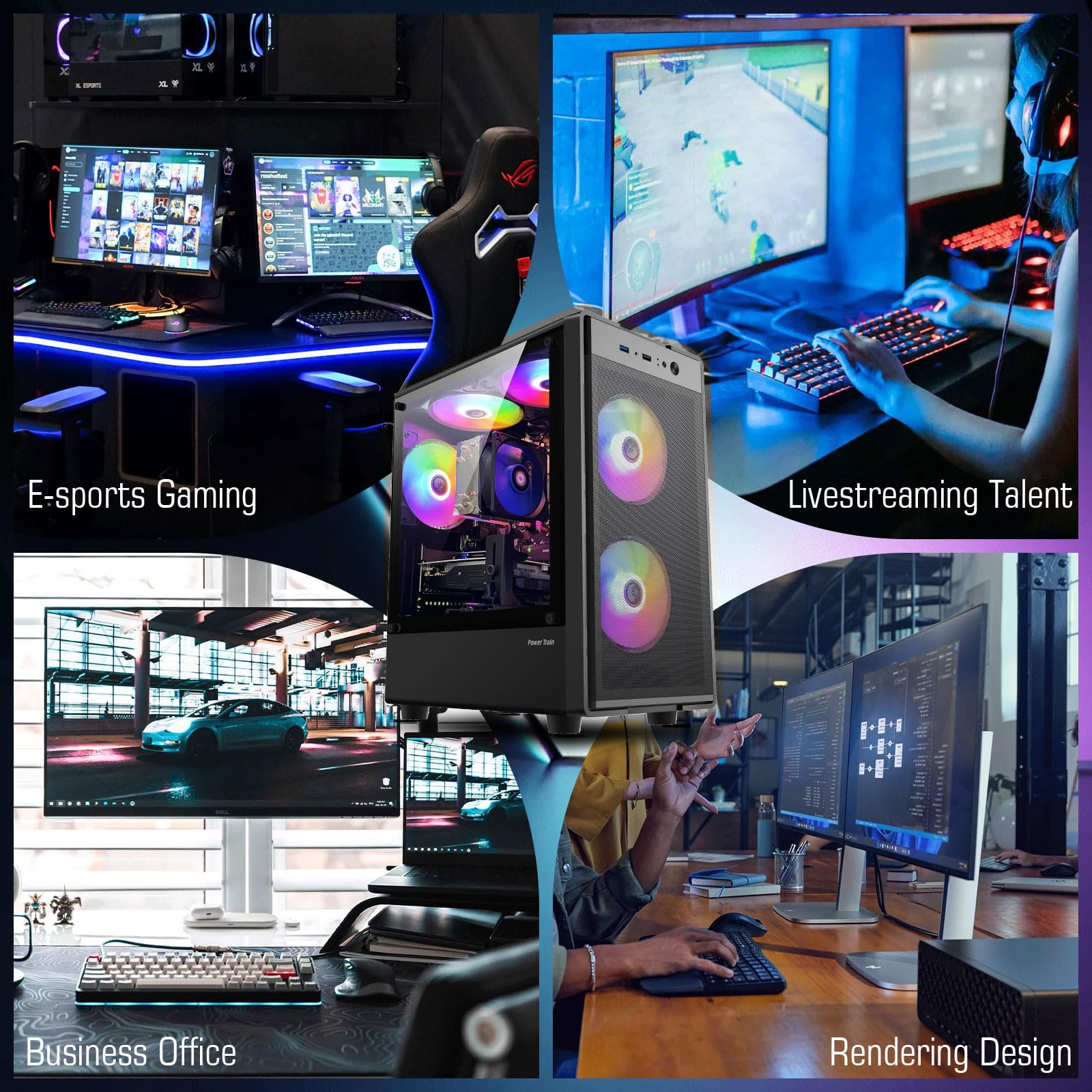 Gaming PC Computer Desktop,AMD Ryzen 5 5500 up to 4.2GHz, Radeon RX 590 8G, 16G DDR4, 1TB SSD, WiFi 6, RGB Fan x5, Tower Computers Windows 11 Home