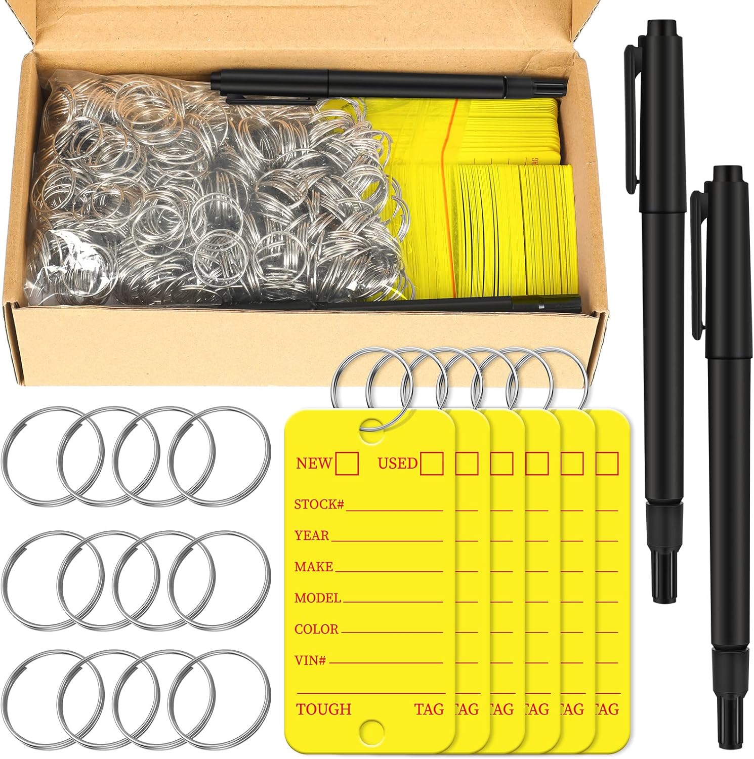 Yexiya 500 Pcs Poly Key Tags Plastic Dealership Car Key Tags with Labels for RV Auto Luggage Accessory(Yellow)