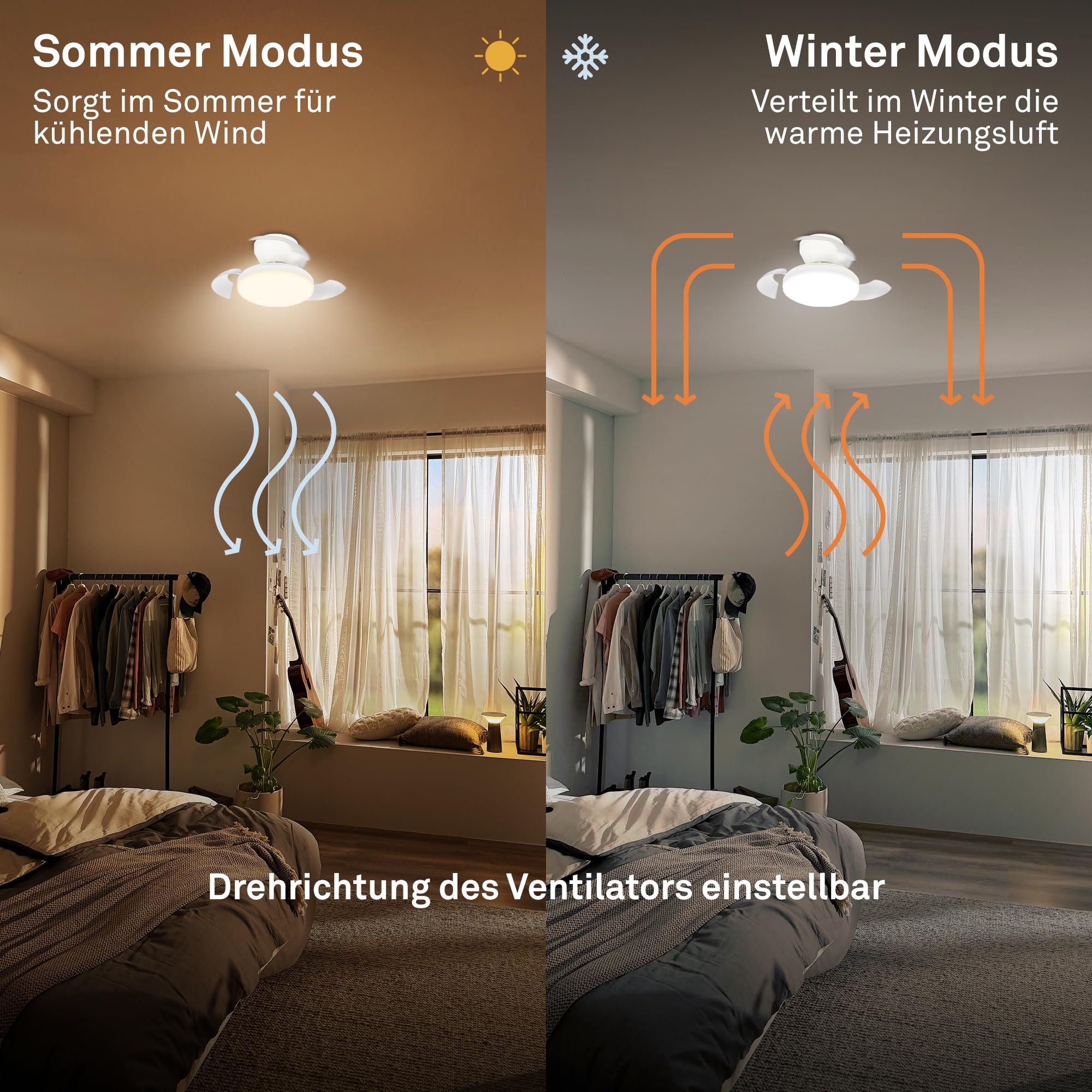 BRILONER - LED Deckenventilator mit Beleuchtung, Fernbedienung, Leiser DC-Motor, 3 Geschwindigkeiten, Flügel ausfahrbar, CCT, Dimmbar, Lampe mit Ventilator, Ventilator Deckenleuchte, 44x16,5 cm, Weiß