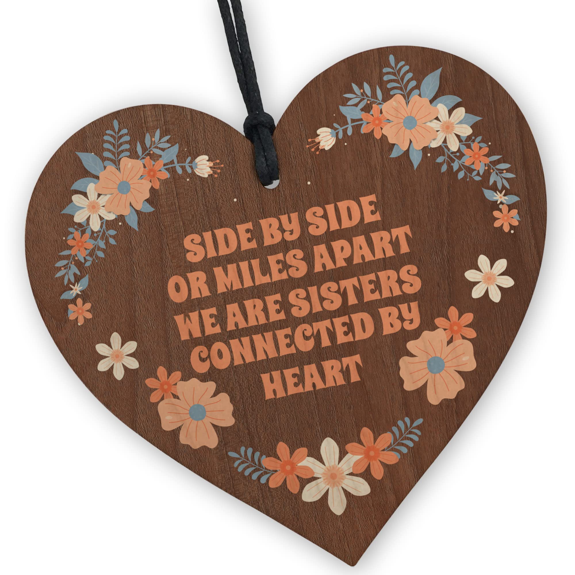 Red Ocean Sister Wooden Heart - Handcrafted Keepsake with Sentimental Message | Thoughtful Gift for Sibling Bond | Beautiful Home Decor