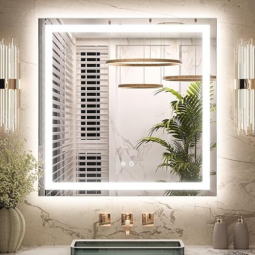 Miniatura 13 de Keonjinn Espejo LED para baño de 16 x 24 pulgadas, espejo de tocador de baño frontal y retroiluminado con 3 luces de color, espejo de baño iluminado
