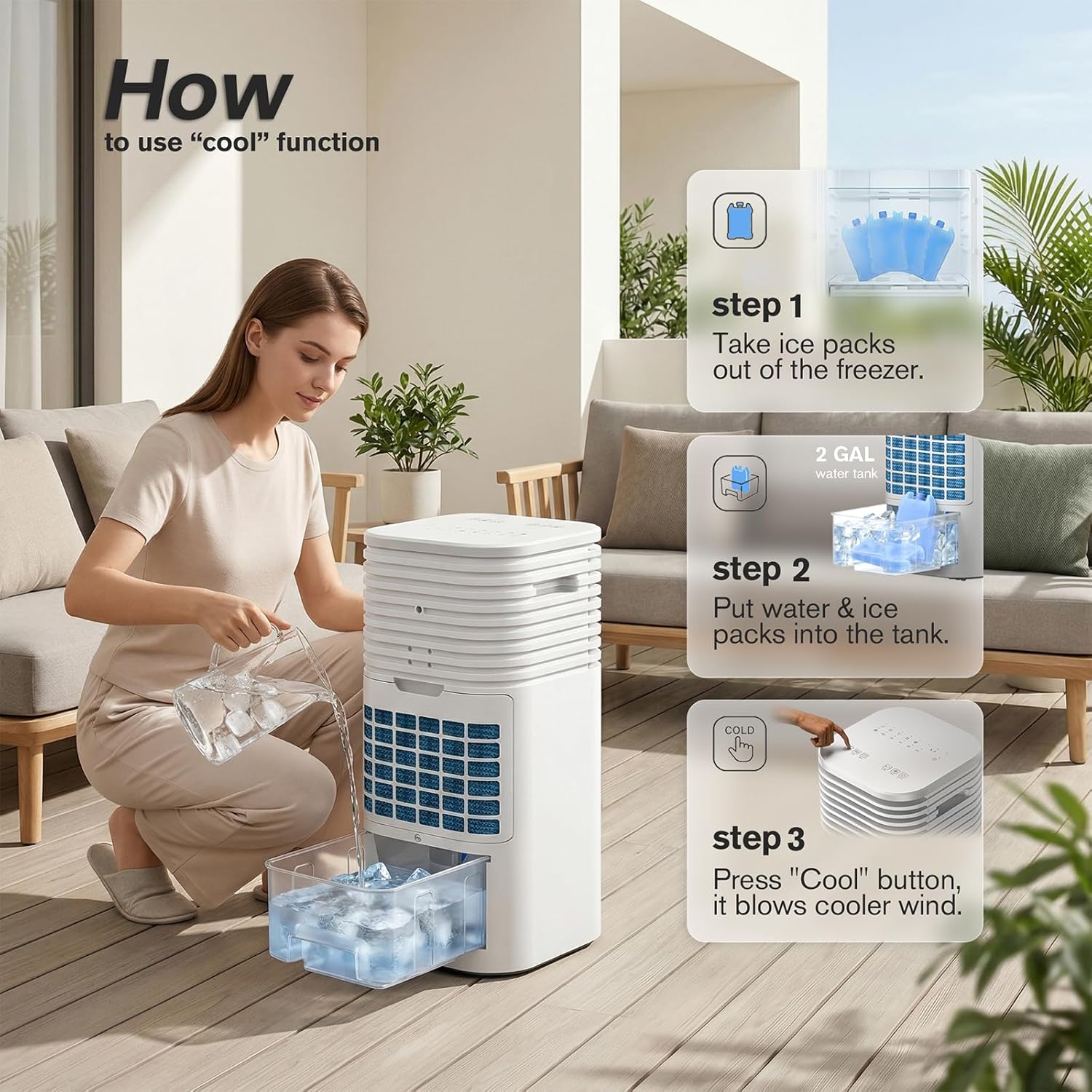 24" Windowless Portable Air Conditioner, 15H Timer & 120°Oscillation, 3-IN-1 Portable AC Unit with Remote, 2-Gal Tank, 3 Modes & 3 Speeds, Ultra-Quiet Ventless Swamp Cooler for Home Office, White