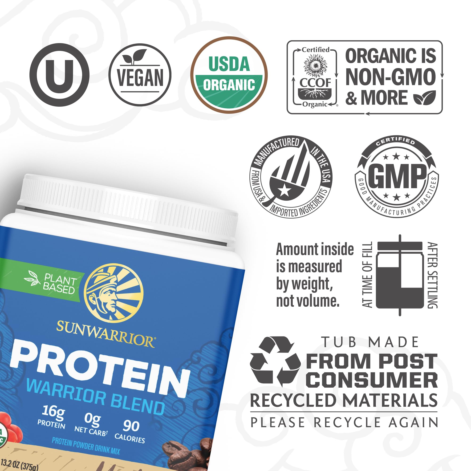 Sunwarrior Warrior Blend Organic Protein Moka pour Unisexe Supplément Alimentaire de 13,2 oz 1 Unité