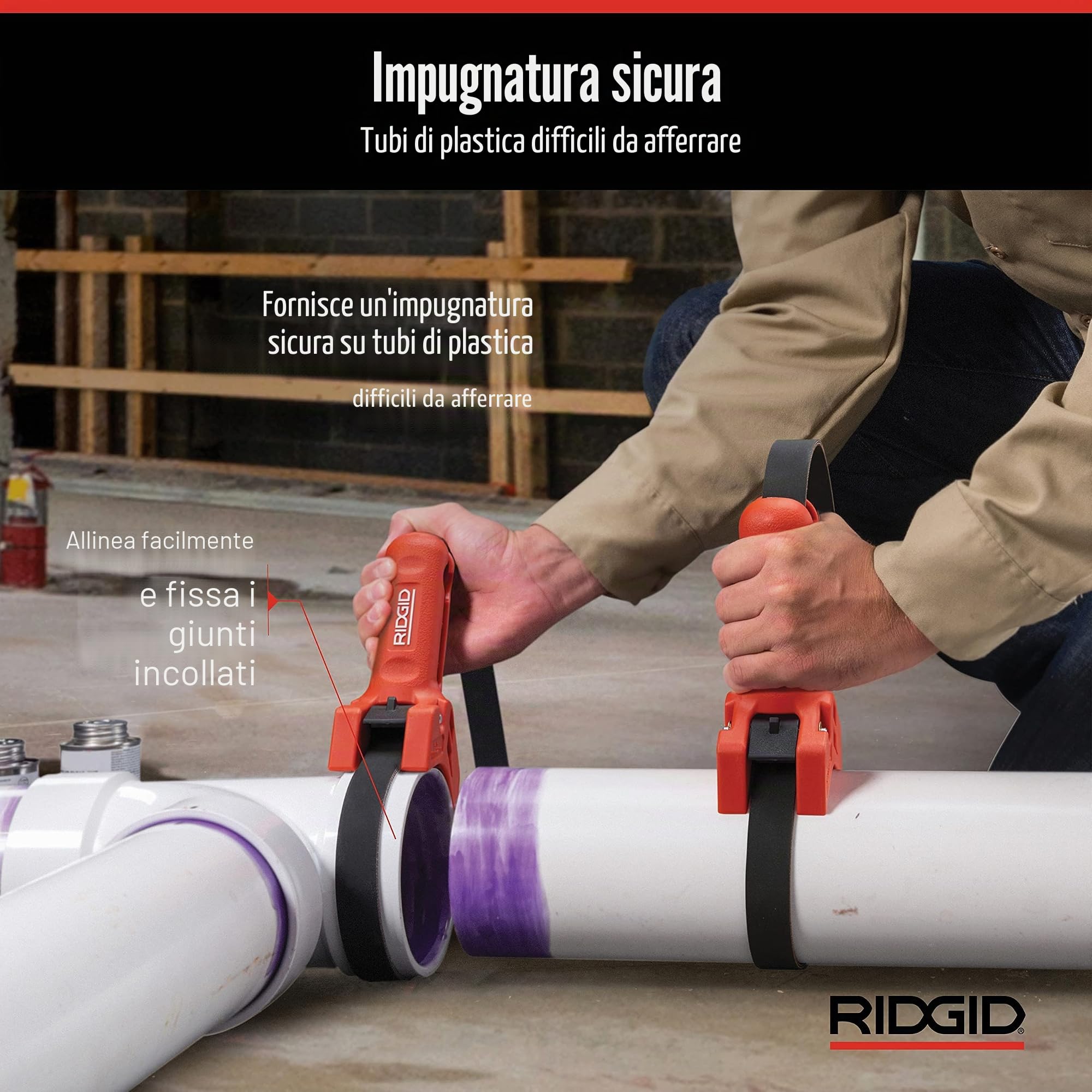 RIDGID 42478 Maniglia per tubo STRAPLOCK, giratubi a nastro da 7,5 cm a 20 cm