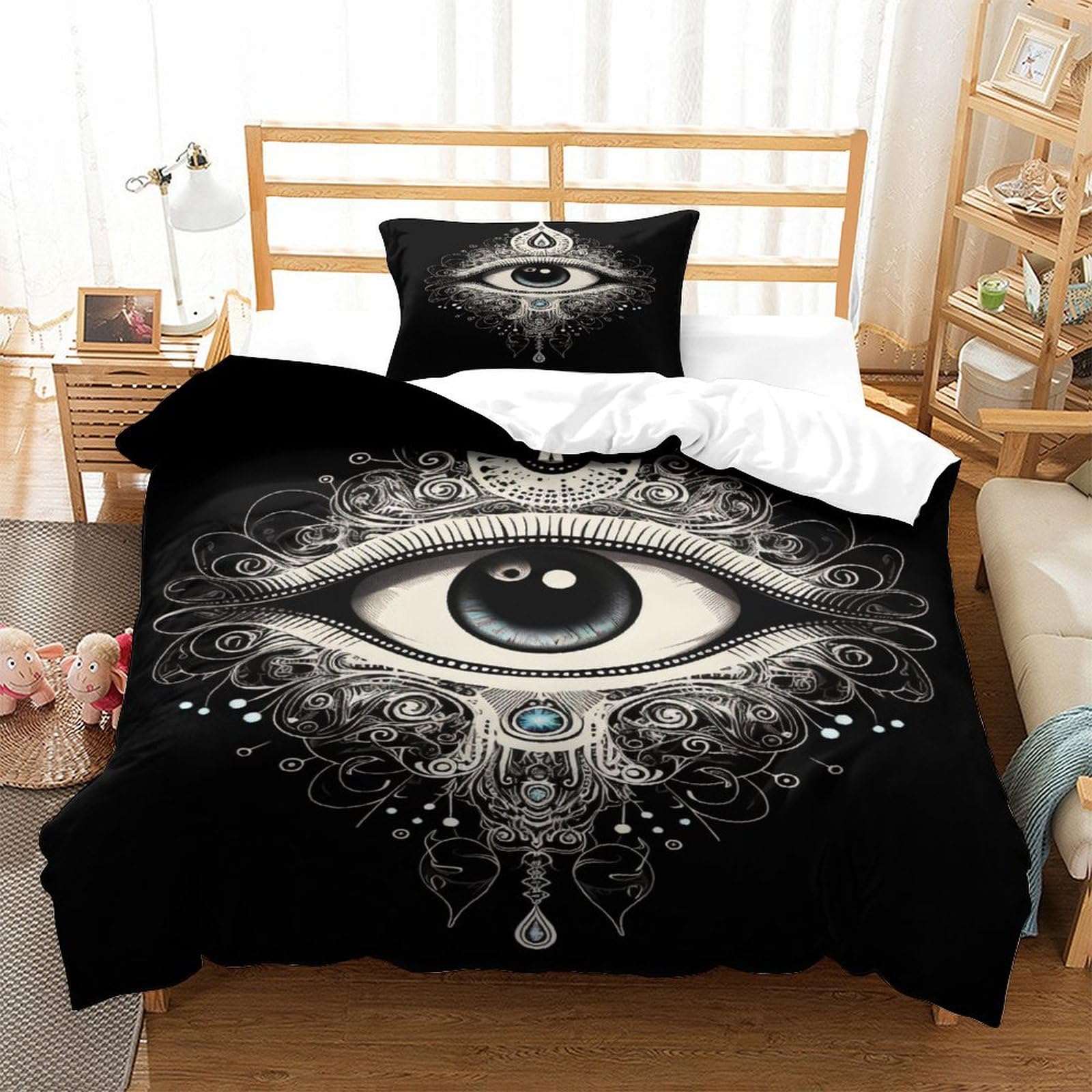 P1S9U7W5Y 3D Printed Vintage Eye Duvet Cover Set 3pcs Microfiber Mystical Bedding Set Single