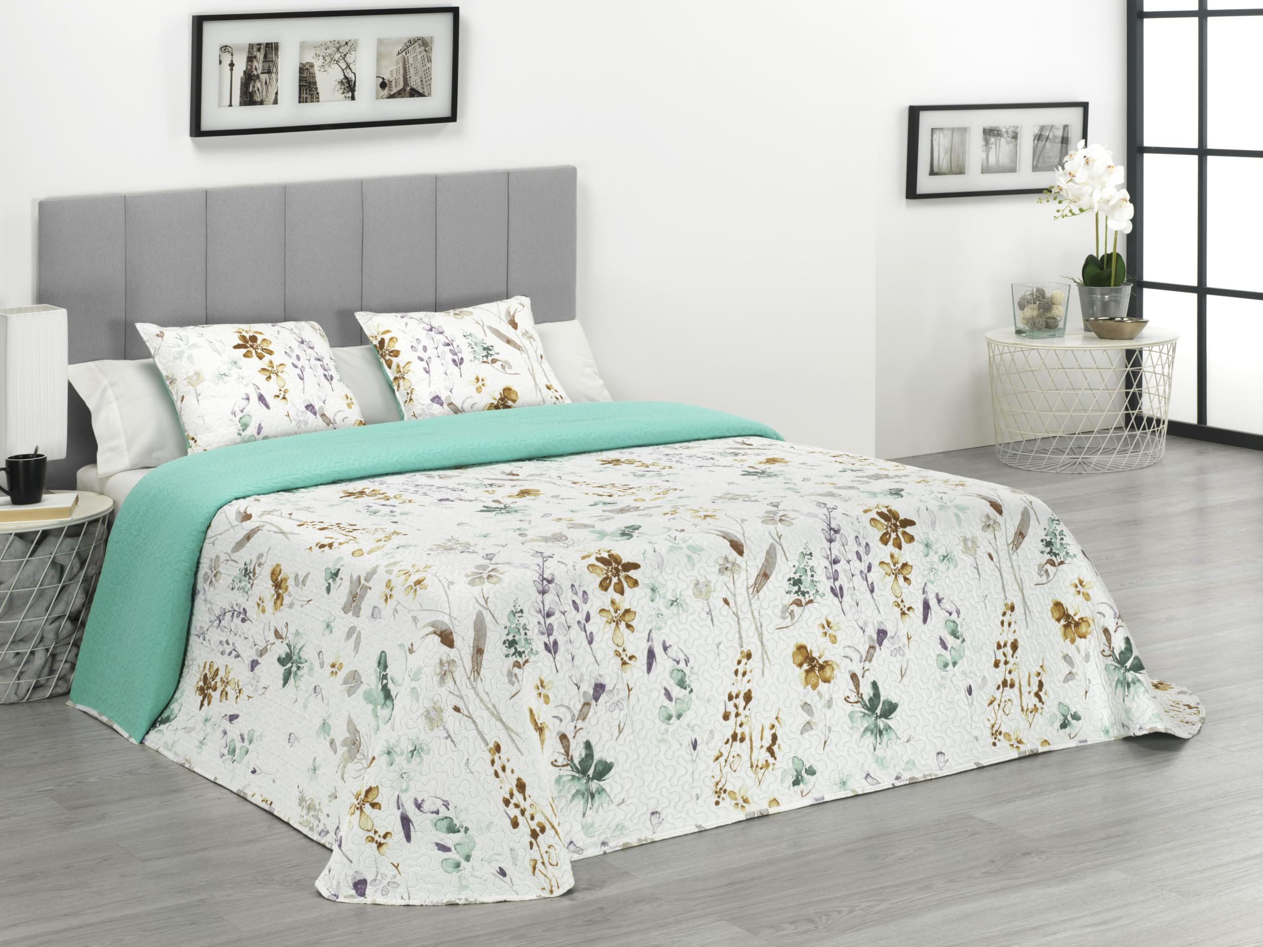 Donegal Collections - Colcha Cama 150 - Colcha Bouti Cama 150/160 Estampada Reversible + 2 Cojines Marvao - Primavera, Verano - Acolchado Fino, Modernas - Microfibra Extrasuave - Cubre Cama Multiusos