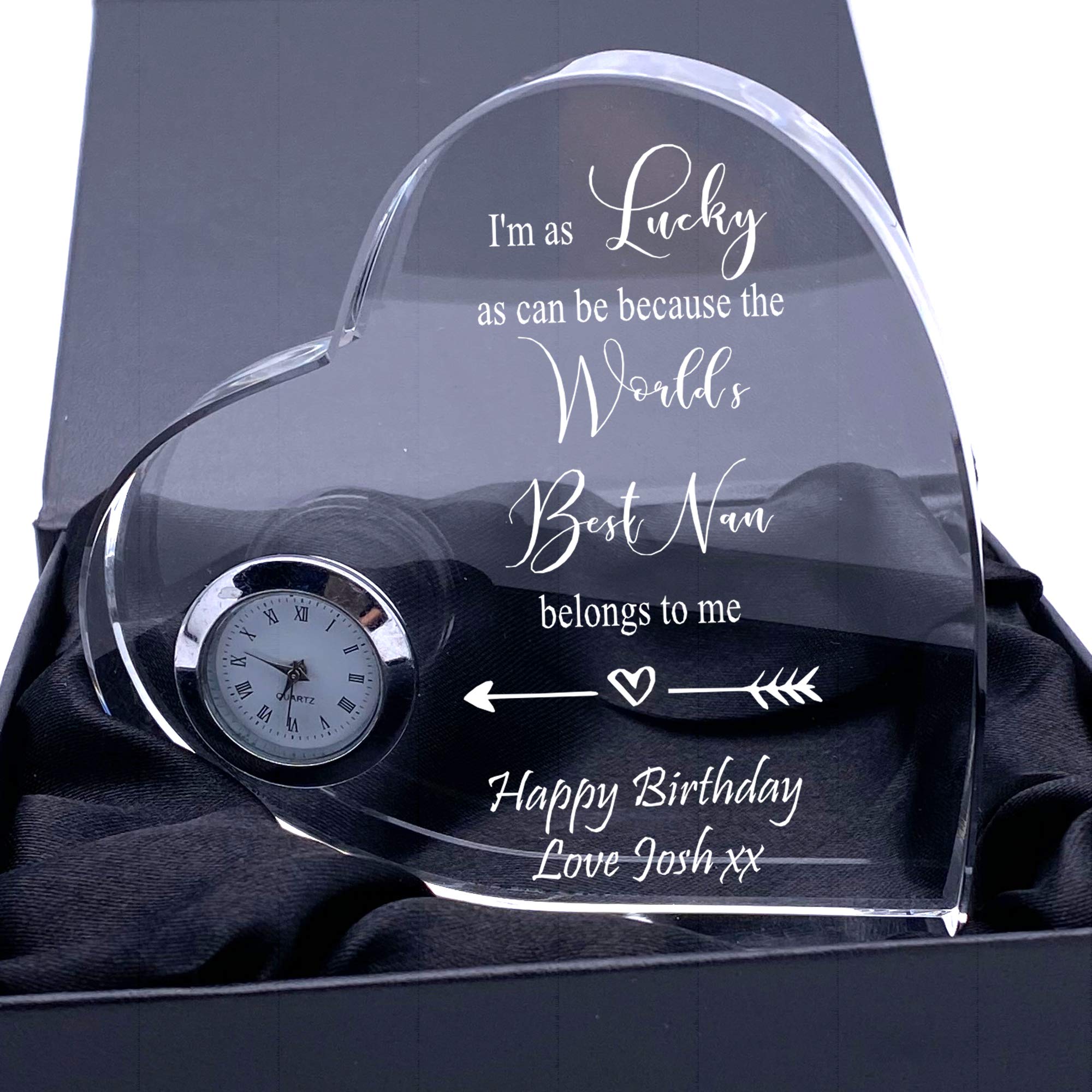 Ukgiftstoreonline Clear Gift For Nan Engraved Heart Crystal Glass Clock