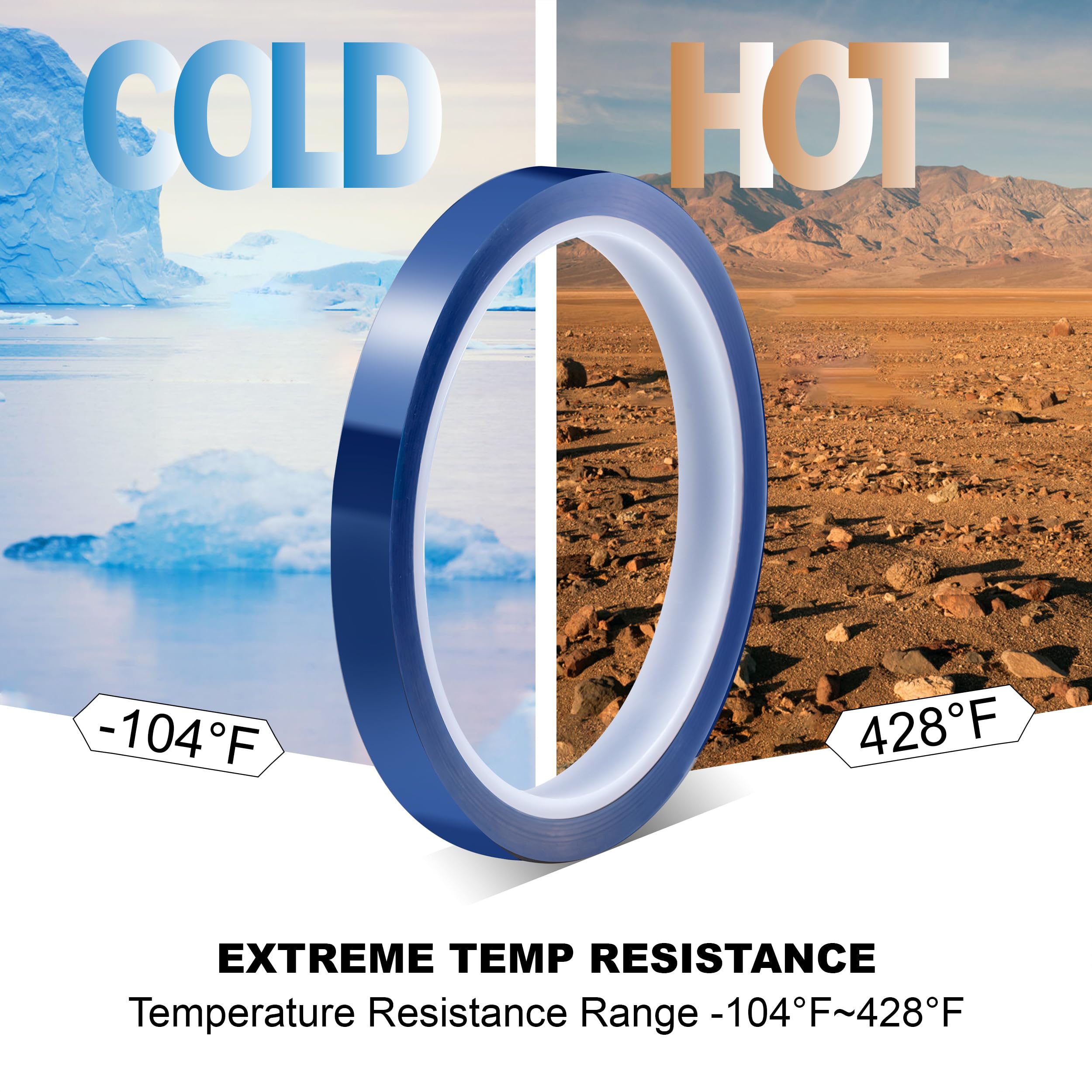 Cintas Térmicas de Azul, 6 Rollos 10 mm x 33 m Cinta Adhesiva Alta Temperatura, sin Residuos, Cinta Resistente Al Calor, sin Residuos, para Sublimación, Soldar, Pintura, Placas de Circuito