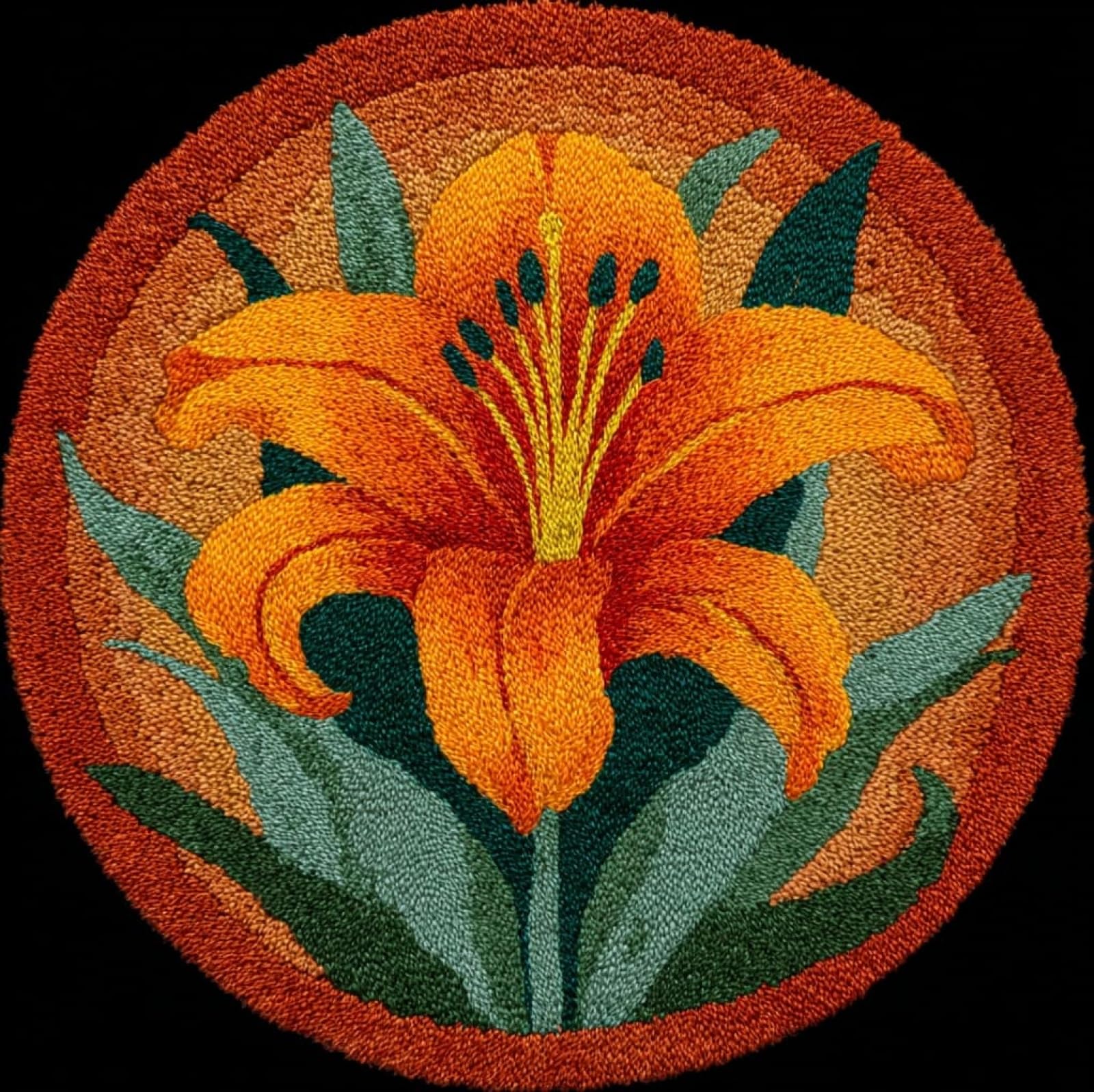 Wallustrioaw 006 Latch Hook Kits For Kids And Adults,Orange Lilies,Diy Latch Hook Rug Kit,Carpet Making Crochet Needlework Crafts For Home Decor,50X50cm