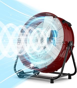 24" High Velocity Floor Fan, 8800CFM Heavy Duty Industrial Drum Fan with 3 Speeds, 320W, 360 Tilt with 2 Casters, Handle, Outdoor Metal Shop Fan for Garage, Factory, Patio, Basement, Commercial