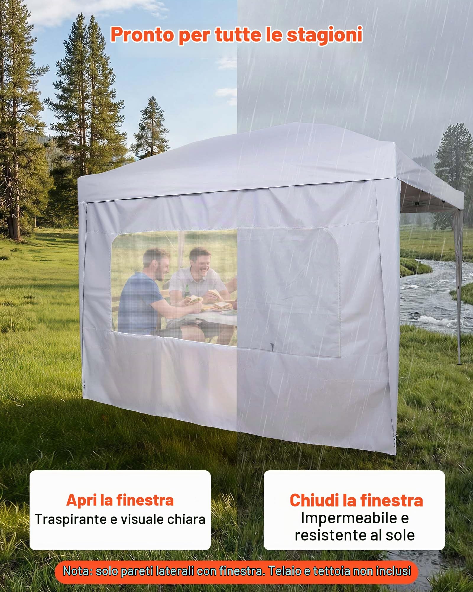 VEVOR Tenda Laterale per Gazebo da Giardino da 3 x 3 m, con Strato Impermeabile e di Protezione dalla Luce Solare per Tende per Eventi all'Aperto, Campeggio, Solo 4 Pareti Laterali, Bianco
