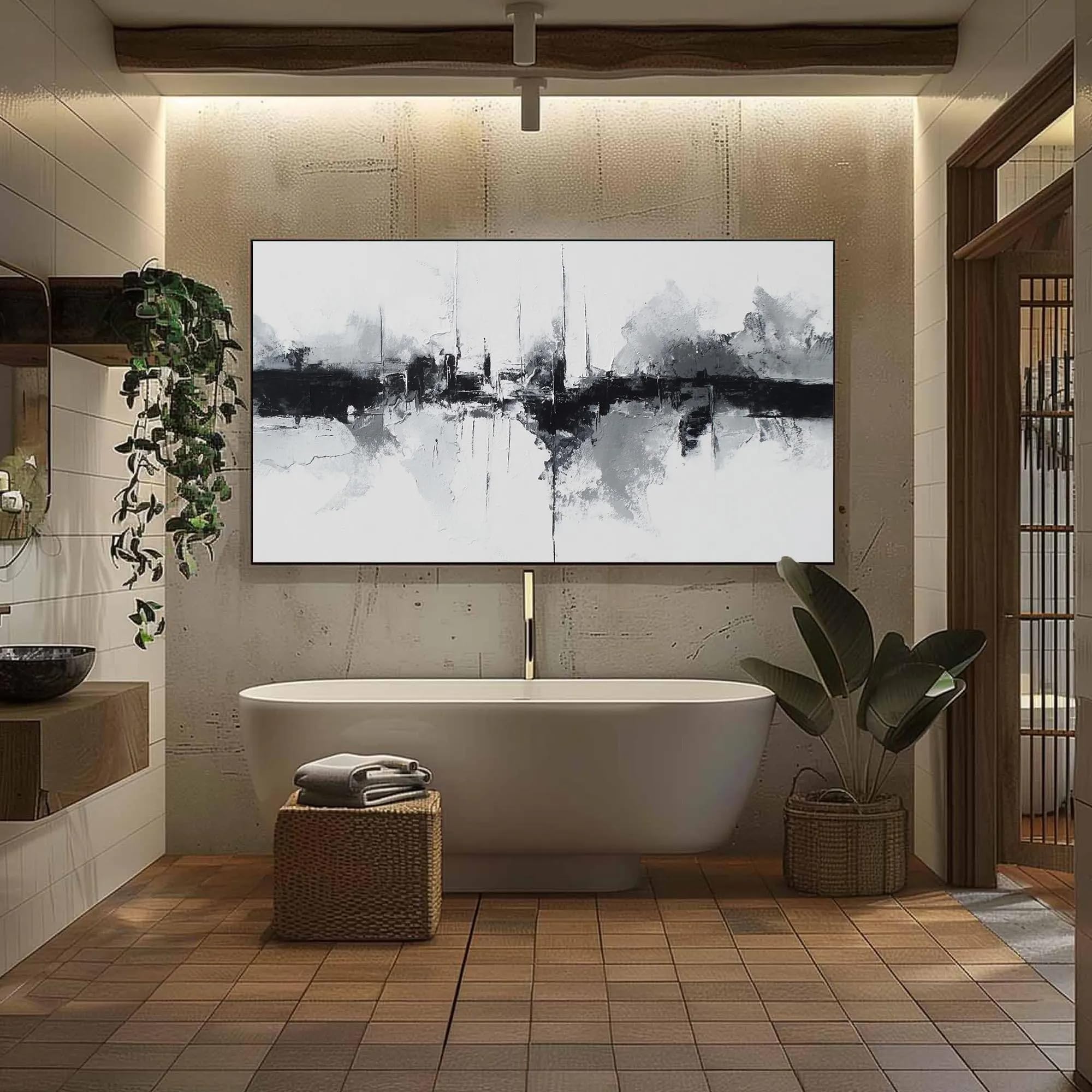 UUDEZO Cuadro abstracto en blanco y negro de gran tamaño para la decoración de la sala de estar (80x160cm (31x63in)