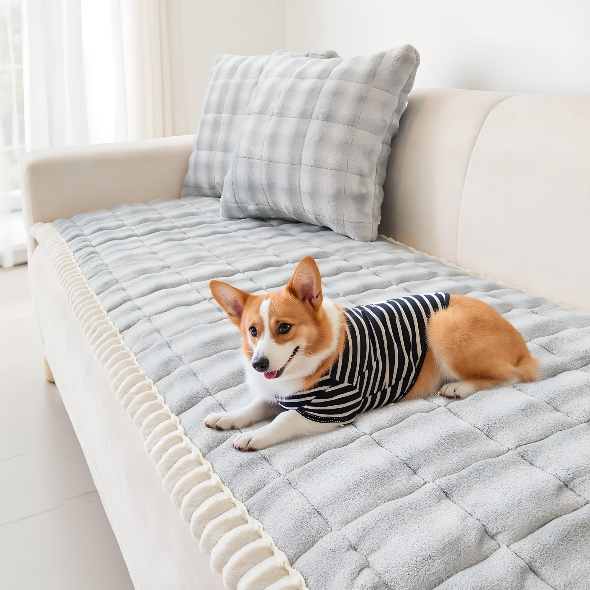 LiveGo Milk Velvet Sofa Cover - Washable Pet-Friendly Couch Cover, Non-Slip Fuzzy Sofa Protector for 2/3/4 Seater, Soft Dog-Resistant Furniture Cover for Living Room (Light gray, 70 * 150cm) — image 1