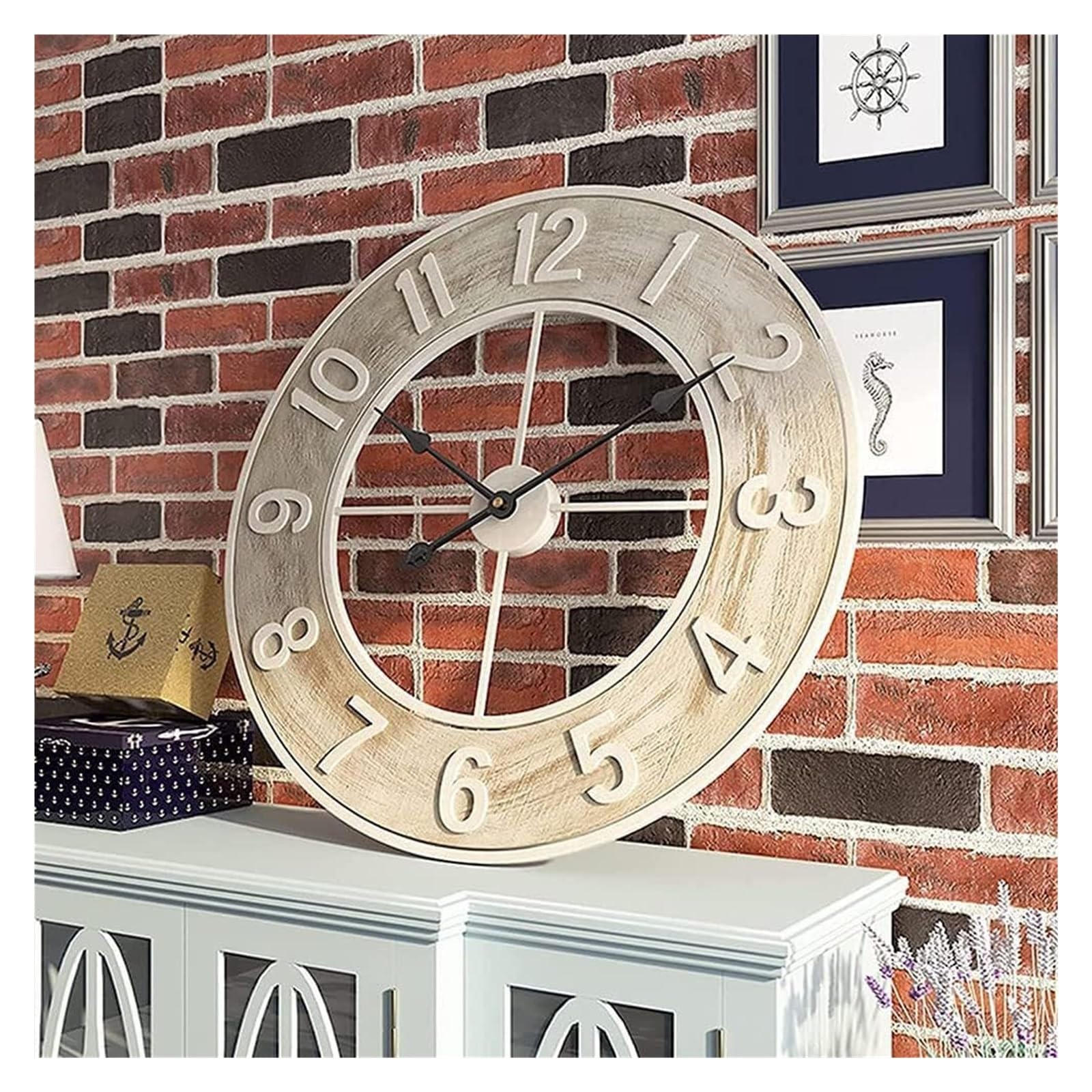 XJBTBA Orologio da Parete Grande Orologi Decorativi in ​​Metallo Grandi Orologi, Numeri Arabi da 23 Pollici Orologio da Parete Silenzioso in Legno Facile da Leggere E Altro Non Ticchettio Silenzioso