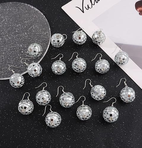 Miniatura 4 de FIRAZIO 9 pares de aretes de bola de discoteca de los años 70 para mujer, accesorios de disfraz de los años 60 y 70, aretes de Halloween, accesorios