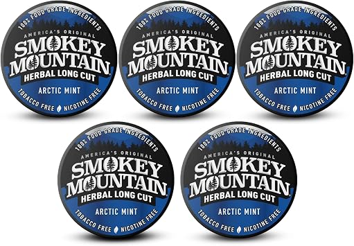Smokey Mountain Snuff, 5 Cans - Arctic Mint - Tobacco Free, Nicotine Free by Smokey Mountain