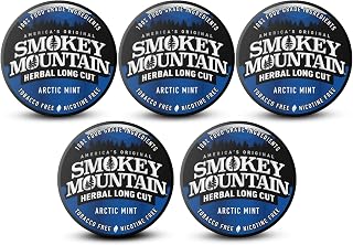 SMOKEY MOUNTAIN Herbal Long Cut Arctic Mint, 5 Can Box | Refreshing arctic mint flavor in a tobacco-free, nicotine-free herbal long cut with 5 cans for lasting enjoyment.
