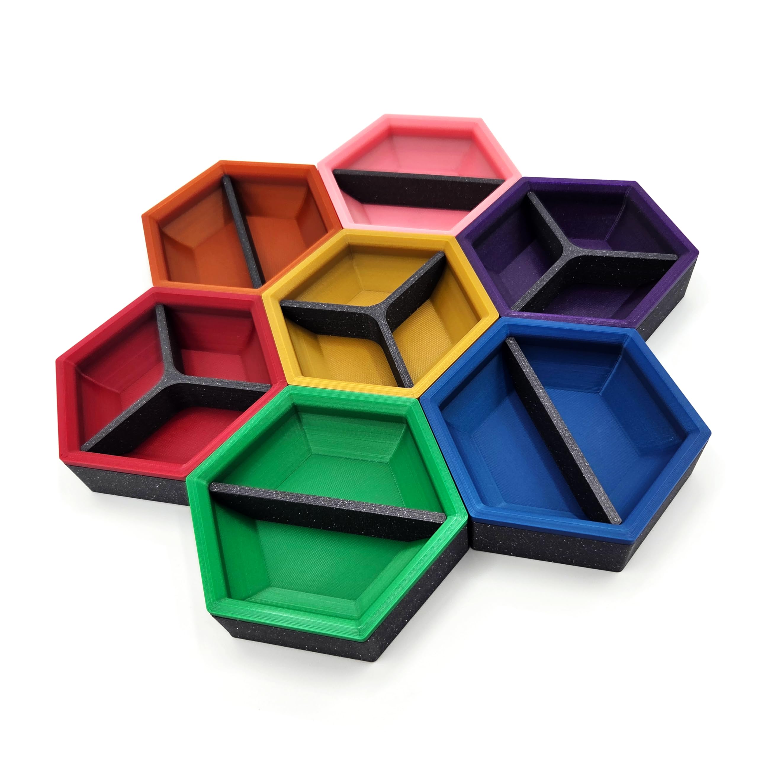 Cuencos Magnéticos Hexagonales – Organizadores Modulares Personalizables para Juegos de Mesa (Set de 4 Piezas - Acabado Silk)