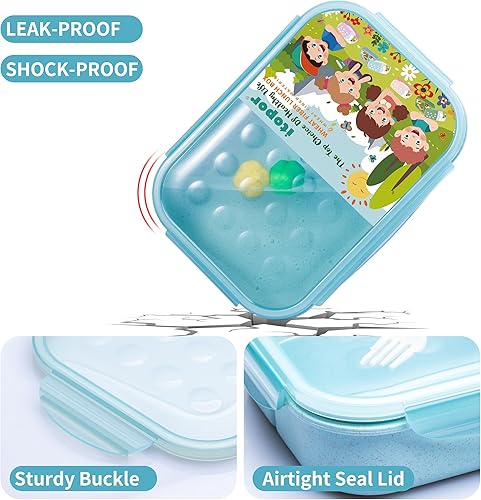 Miniatura 5 de Caja Bento de paja de trigo, lonchera sin BPA para niños y adultos, contenedor de almuerzo de 3 compartimentos a prueba de fugas con utensilios,