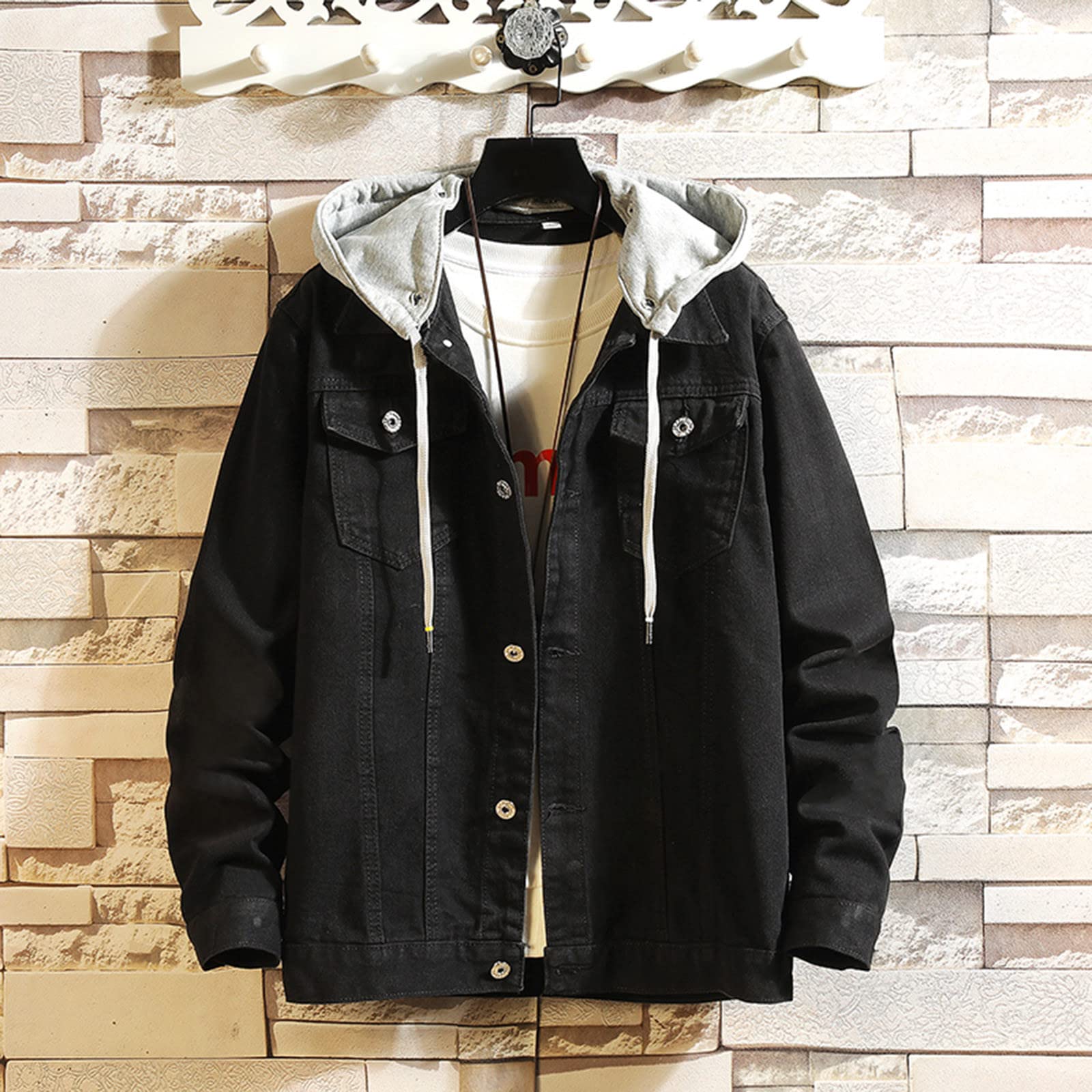 Herren-Denim-Kapuzenjacke, Jeansjacke, Kapuzenpullover, lange Ärmel, Trucker-Jacken, Western-Stil, täglicher Mantel, stilvolle Cowboy-Mäntel, Knopfleiste, Alltagskleidung, leichte Arbeitskleidung