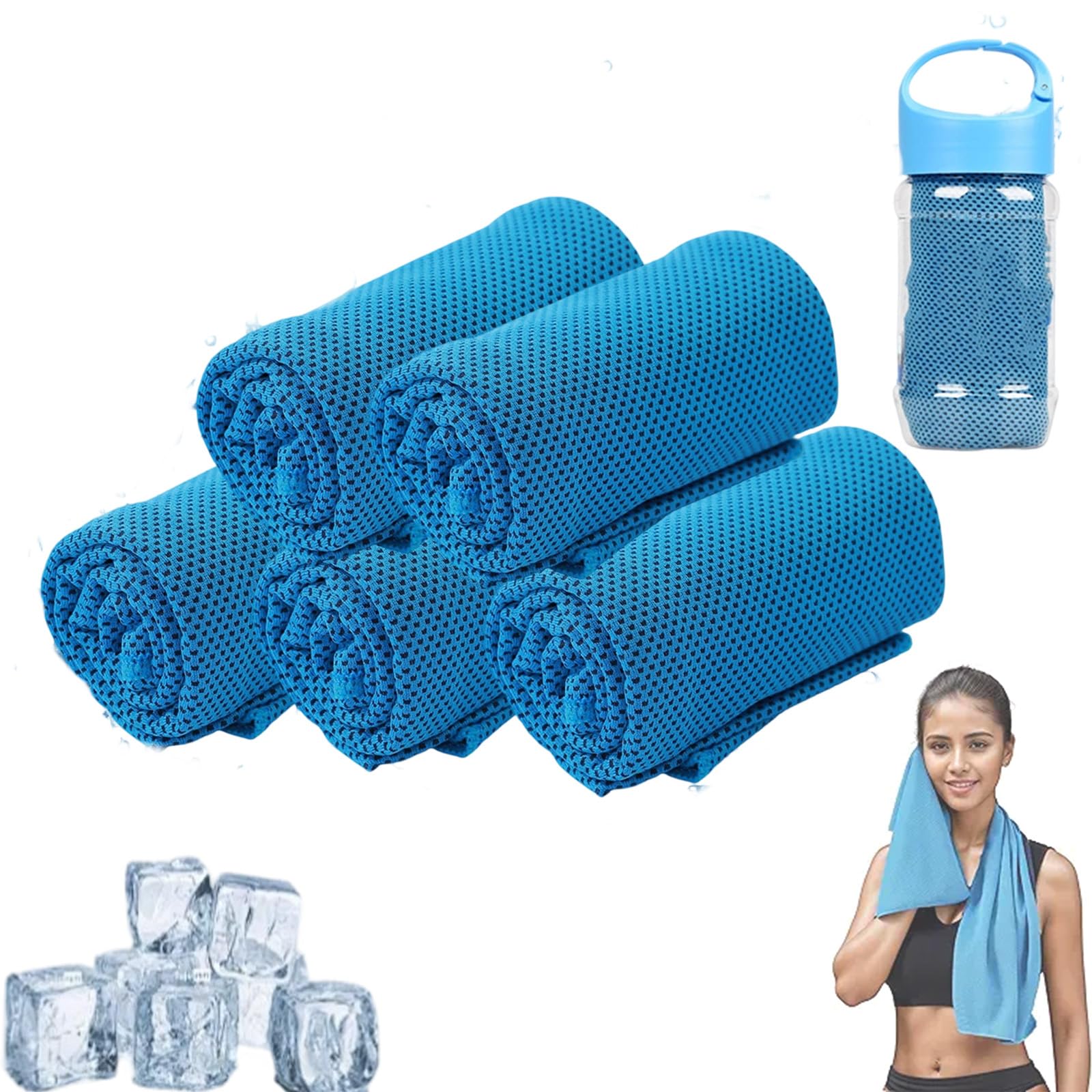 HItianya Towelnado Cool Towels & Bottle, Towelnado Ice Cooling Towel, Soft Breathable Chilly Gym Towel For Neck Face, Fast Drying Bottle Cooling Scarf Cloth for Workout (5pcsA)