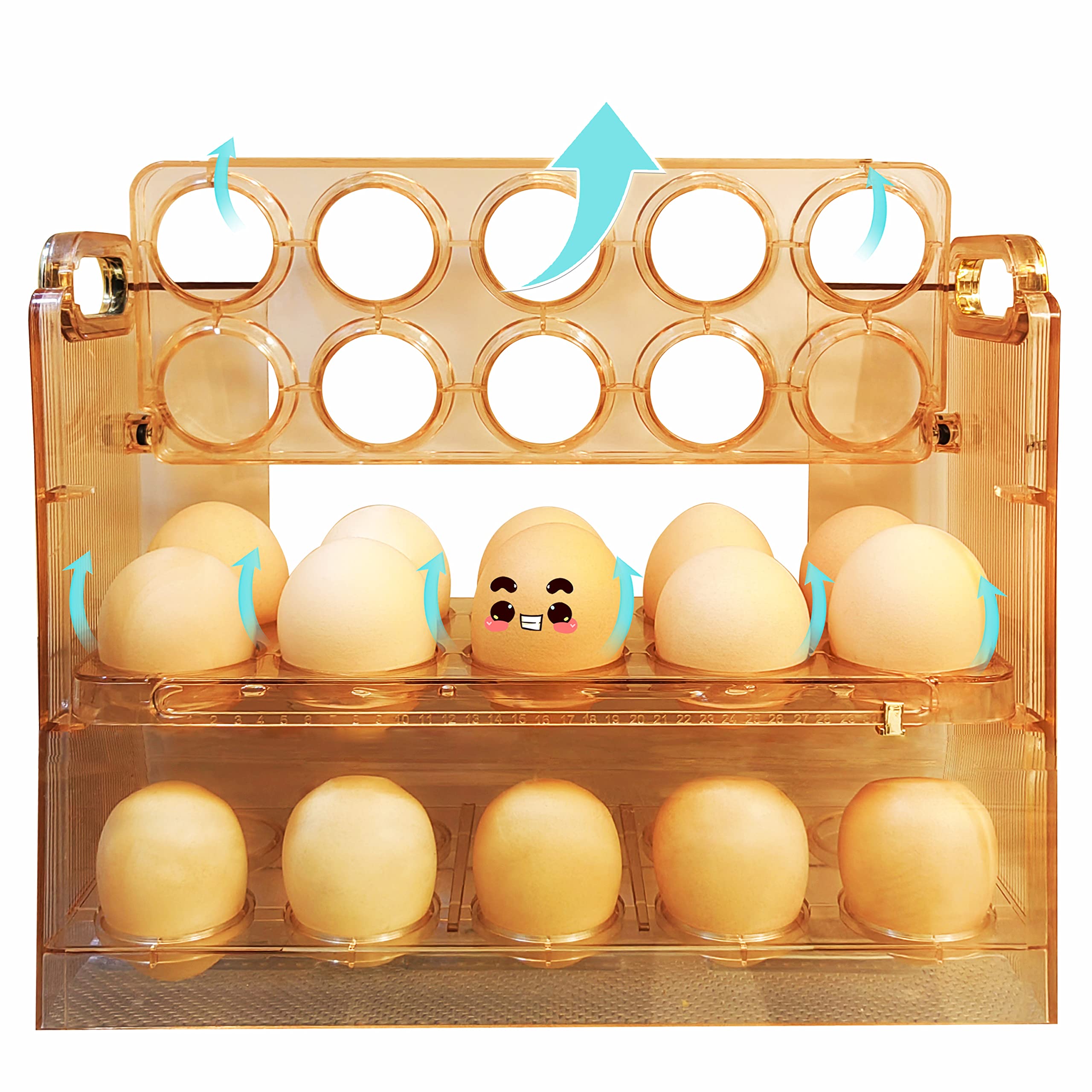 Egg Holder for Refrigerator, Flip Design 30 Eggs Organizer for