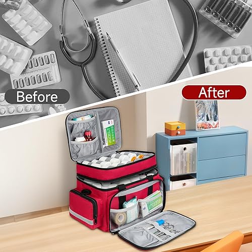 Miniatura 7 de Jaffzora Bolsa organizadora de medicamentos vacía, bolsa de enfermera de salud en el hogar, caja organizadora de botellas de píldoras, bolsa de