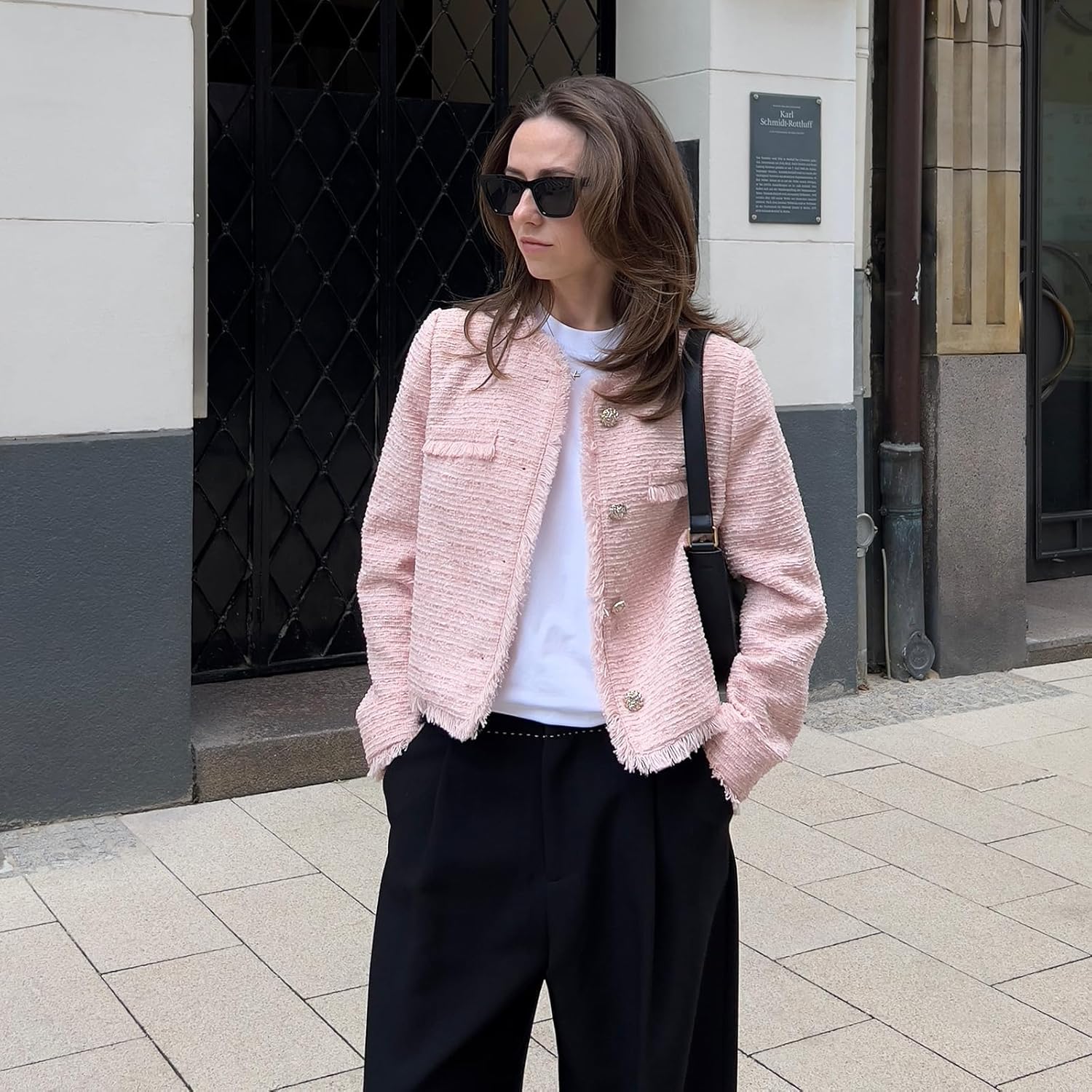 GOELIA 2026 Wool Blend Tweed Blazers for Women Spring Business Casual Knit Blazer Cropped Jacket for Work Daily Outwear - Image 3