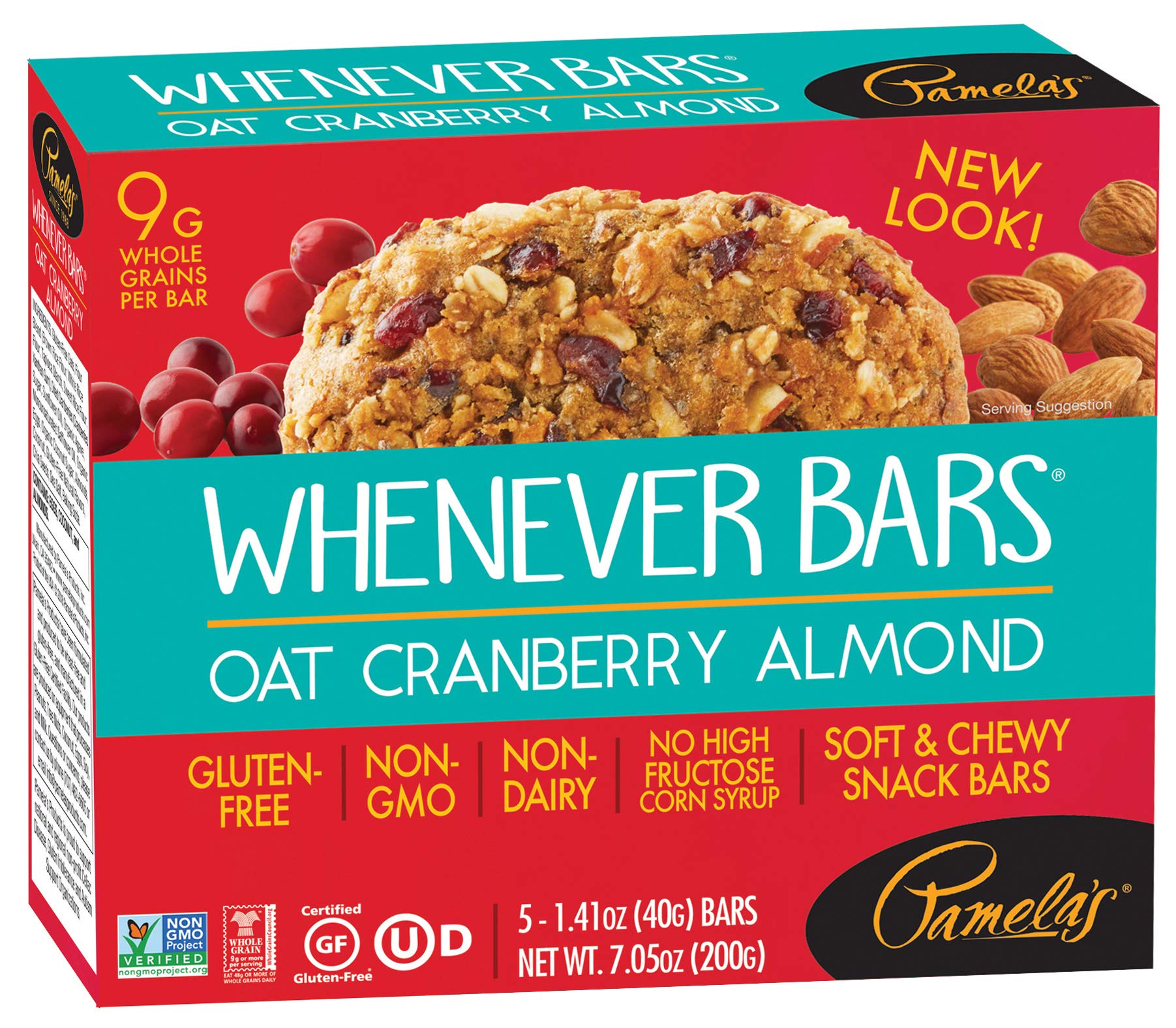 Pamela's Products Gluten Free Whenever Bars, Cranberry Almond, 7.05 Ounce