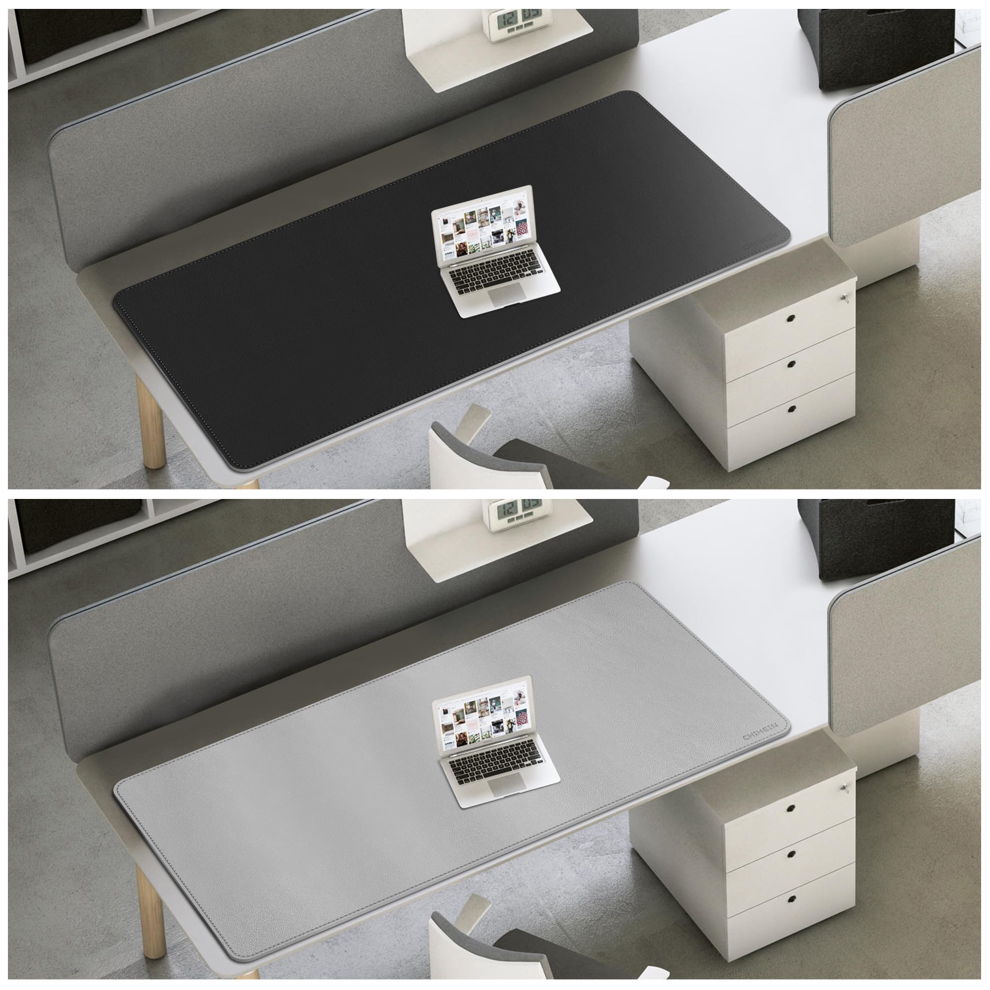 Chihein Tappetino da scrivania in pelle PU, 180,3 x 88,9 cm, doppio lato, grande protezione per scrivania, impermeabile, per ufficio, casa, gioco (nero/grigio)