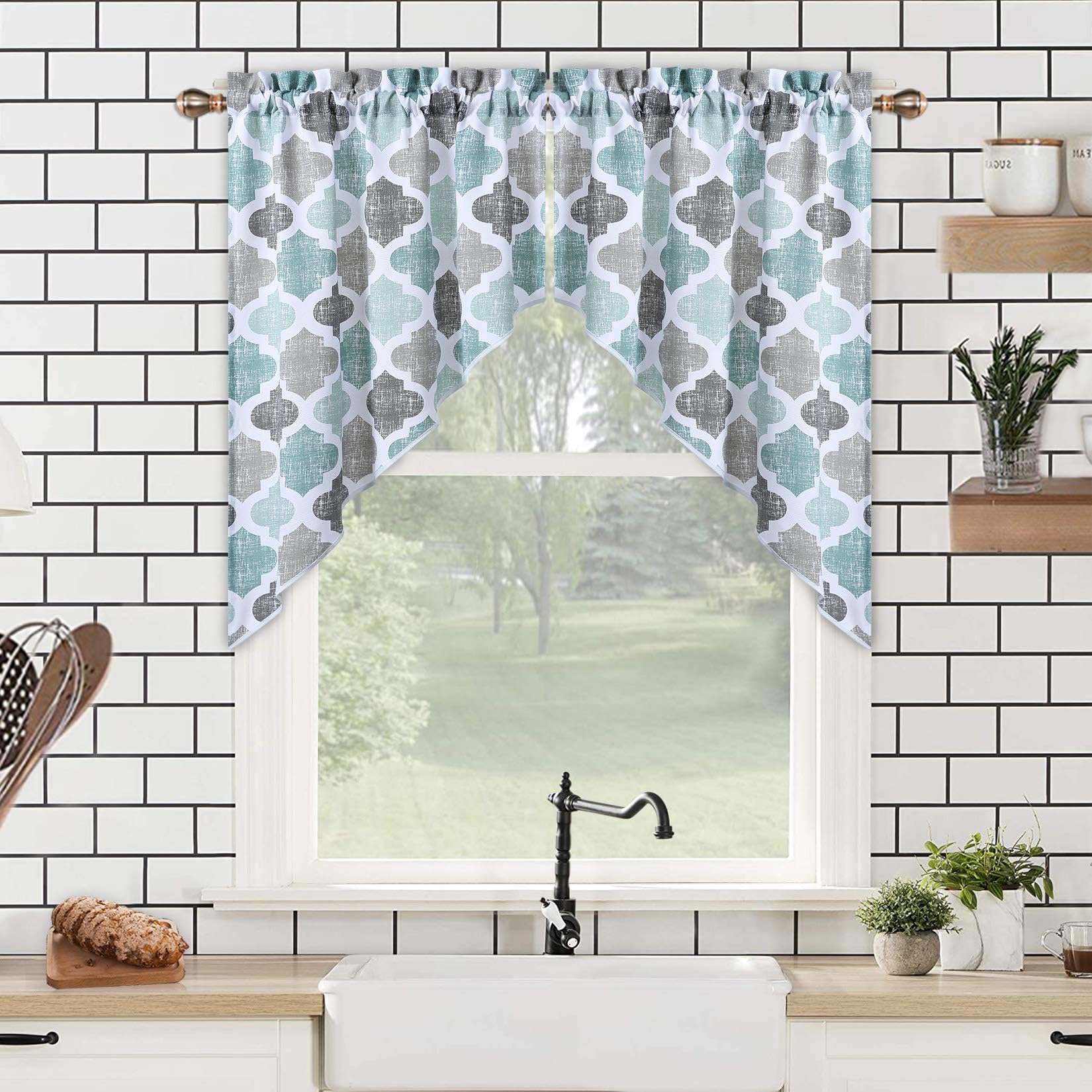 Leaf Swag Valance Curtains Summer Blue Plants Leaves