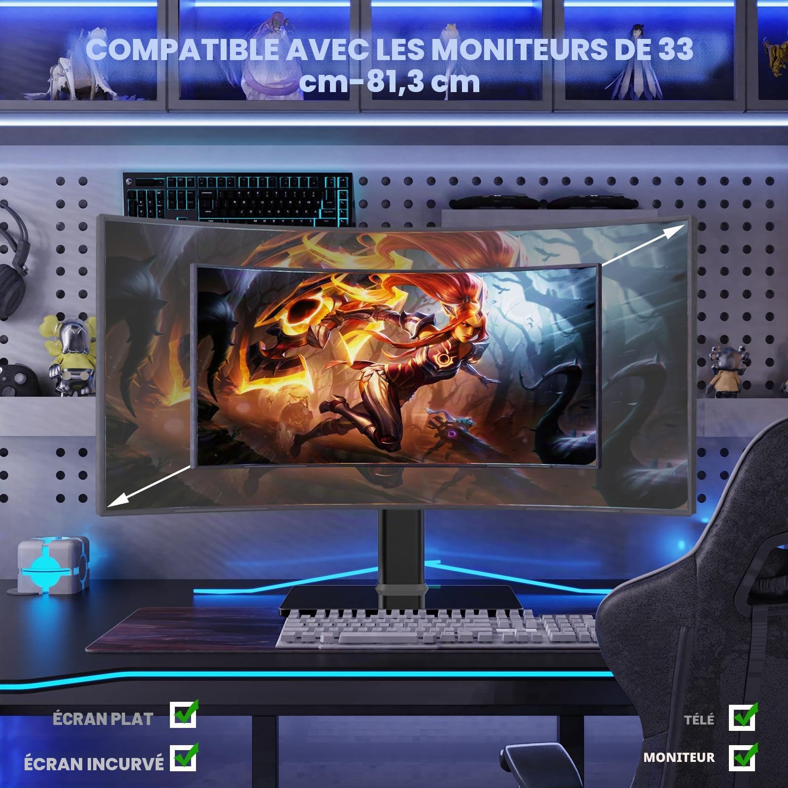 Hemudu Support de Bureau Simple pour écran LCD 13"-32" avec Pivot, Hauteur réglable, Rotation, 35 kg