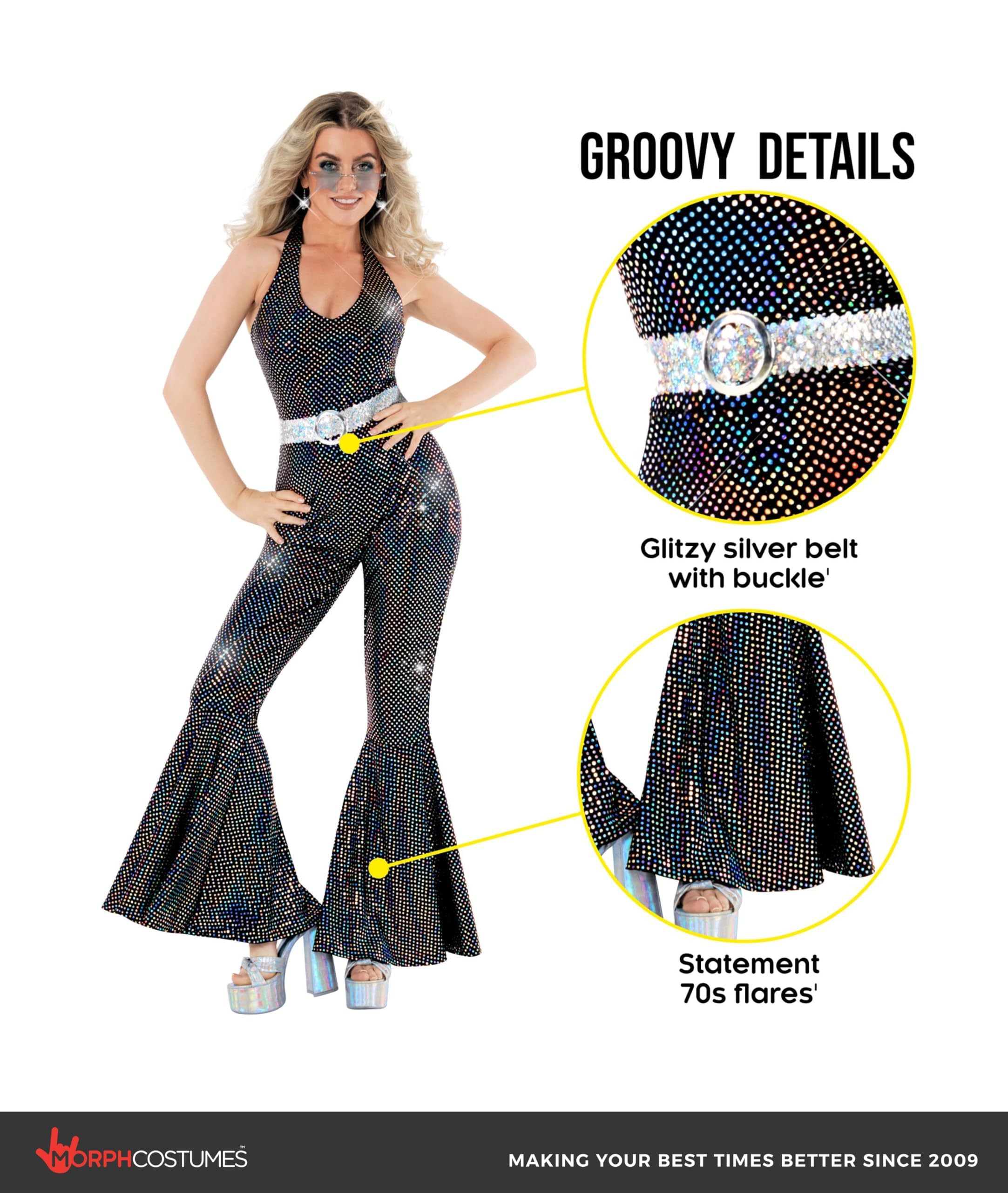 Morph Costume Disco Anni 70 Donna - Tuta e Vestito per Carnevale, Abbigliamento Vintage per Feste e Party Tematici