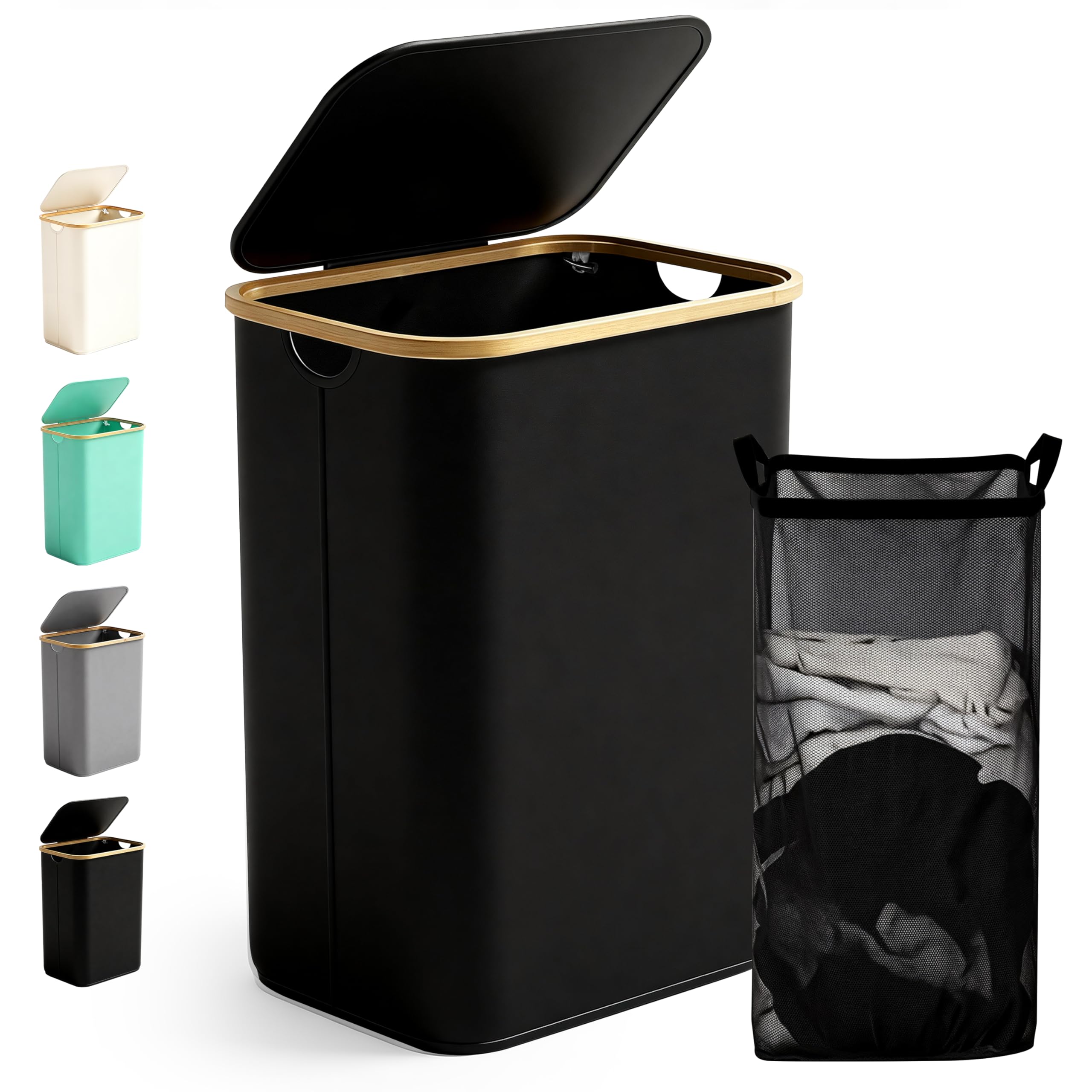 Panier à linge pliable de 85 l noir avec couvercle protecteur