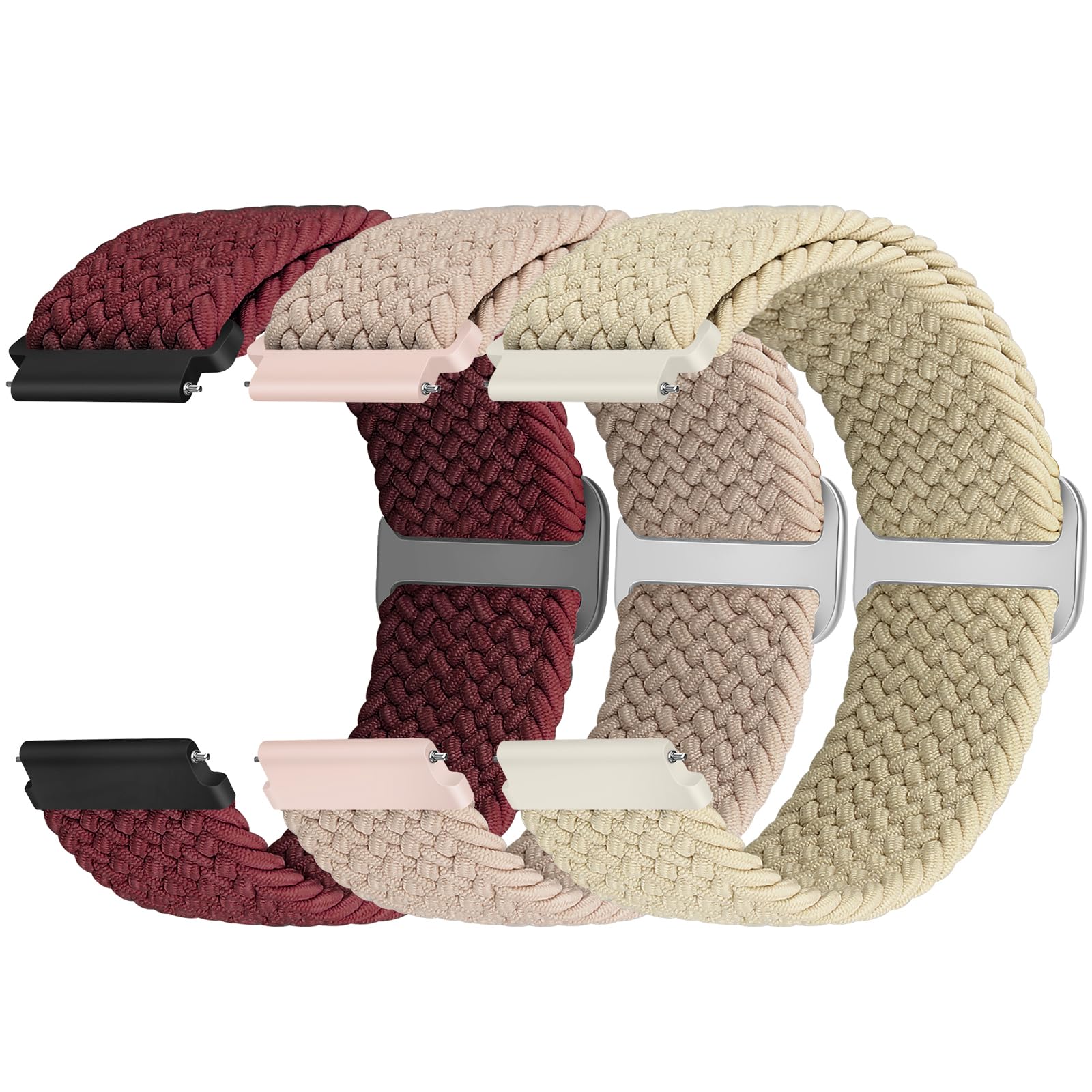 Yunshare Geflochtenes Elastisches Armband Schnellverschluss 18mm 19mm 20mm 22mm 24mm Nylon Uhrenarmband für Samsung/Garmin/Fossil/Amazfit/Huawei Watch Ersatzarmband Damen Herren, 3 Stück