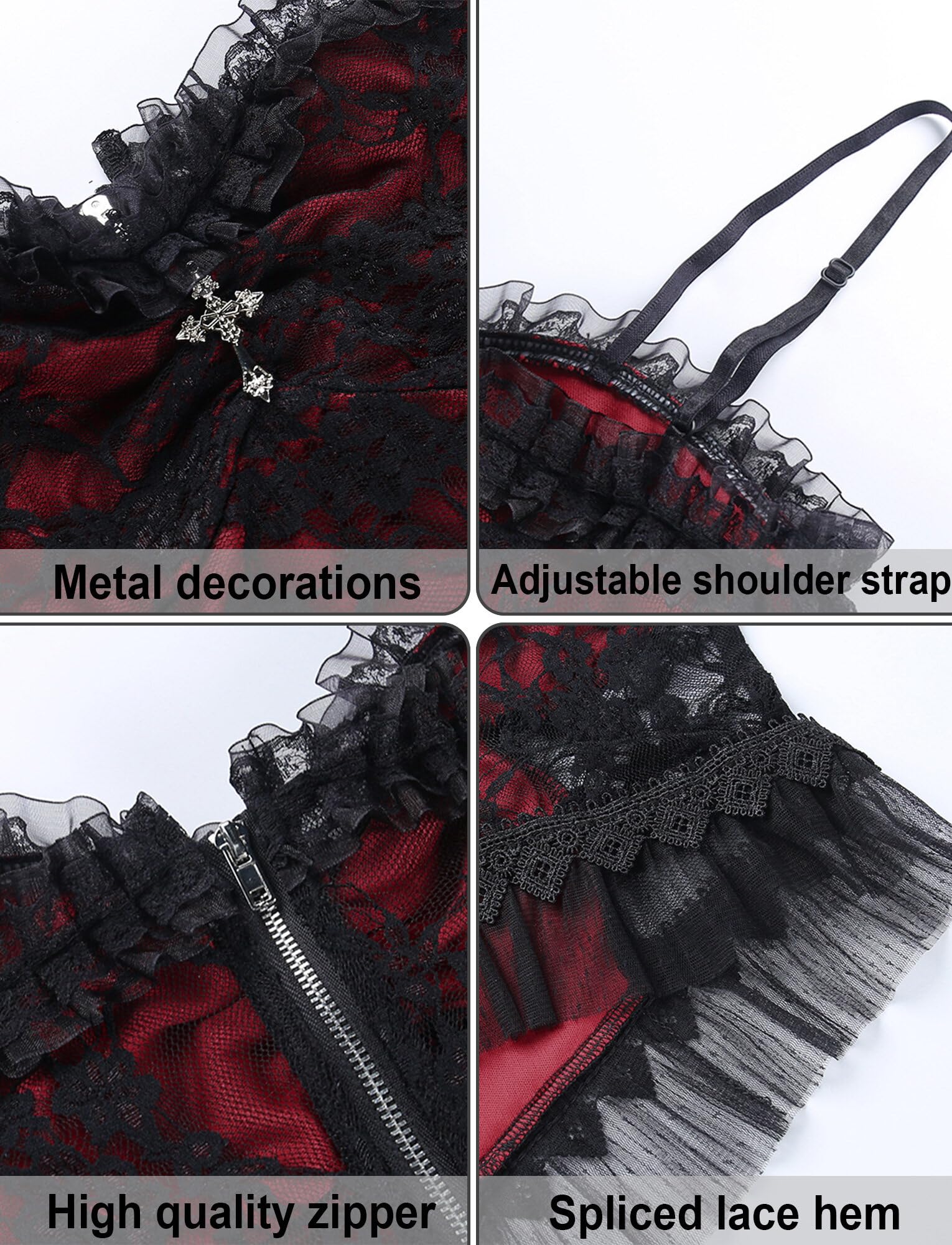 FEOYA Damen Gothic Tank Top Spitze Cami Crop Tops Goth V Ausschnitt Slim Fit Bustier Korsett Vintage Y2K Ärmellose Trägerweste