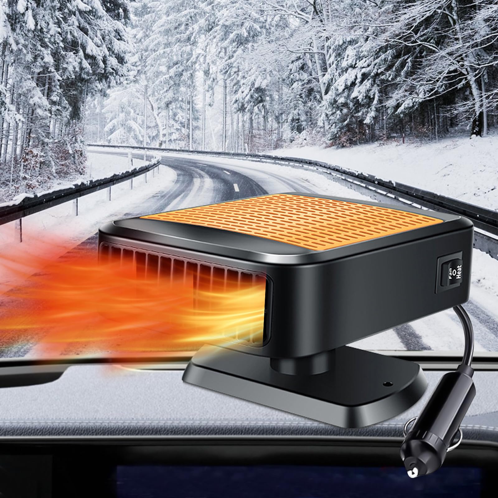 Chauffage de voiture 12 V 200 W 2 en 1 - Chauffage et refroidissement rapides avec rotation à 360 ° - Chauffage portable pour connexion à l'allume-cigare - Dégivreur de pare-brise pour