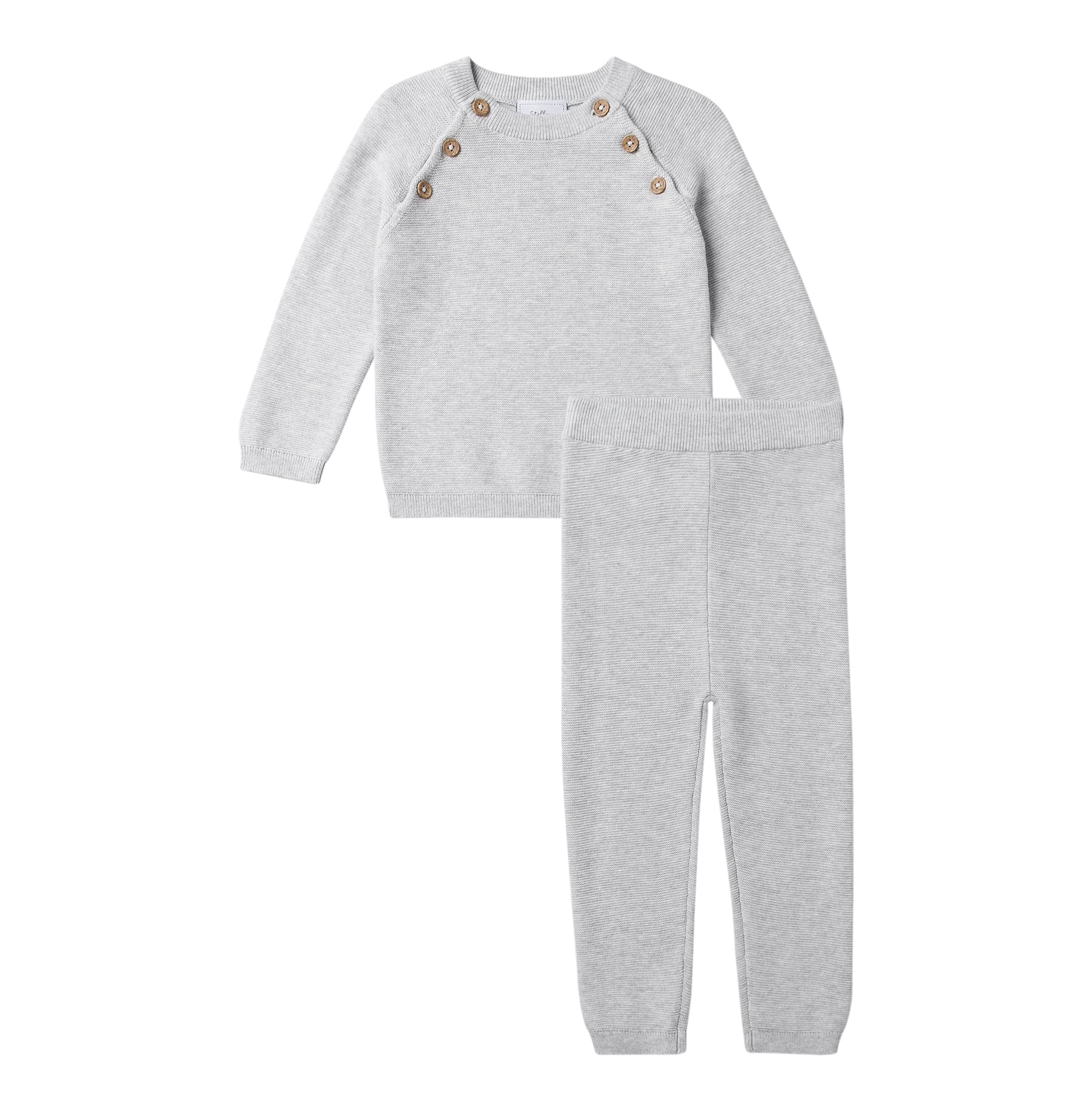 Stellou & friends baby knit set: sweater with pants (Grey Melange, 6-9 Months)