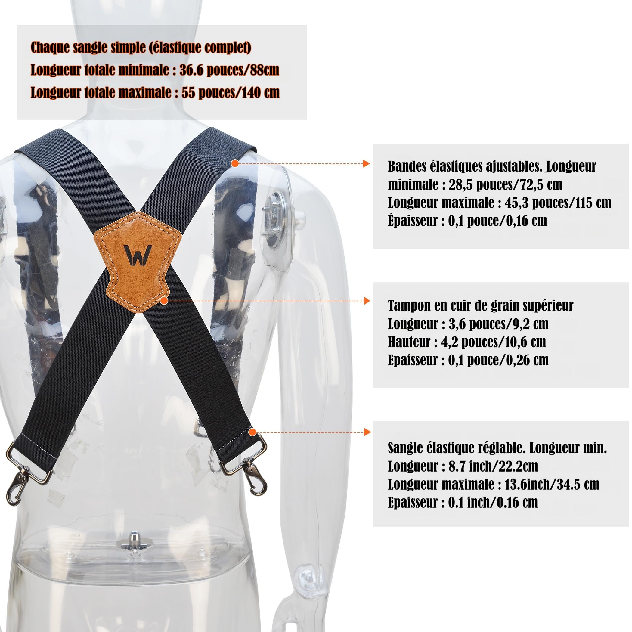 WELKINLAND Porte-jarretelles ultra-résistant de 2 pouces de large à élastique complet pour jeans, noir, Large