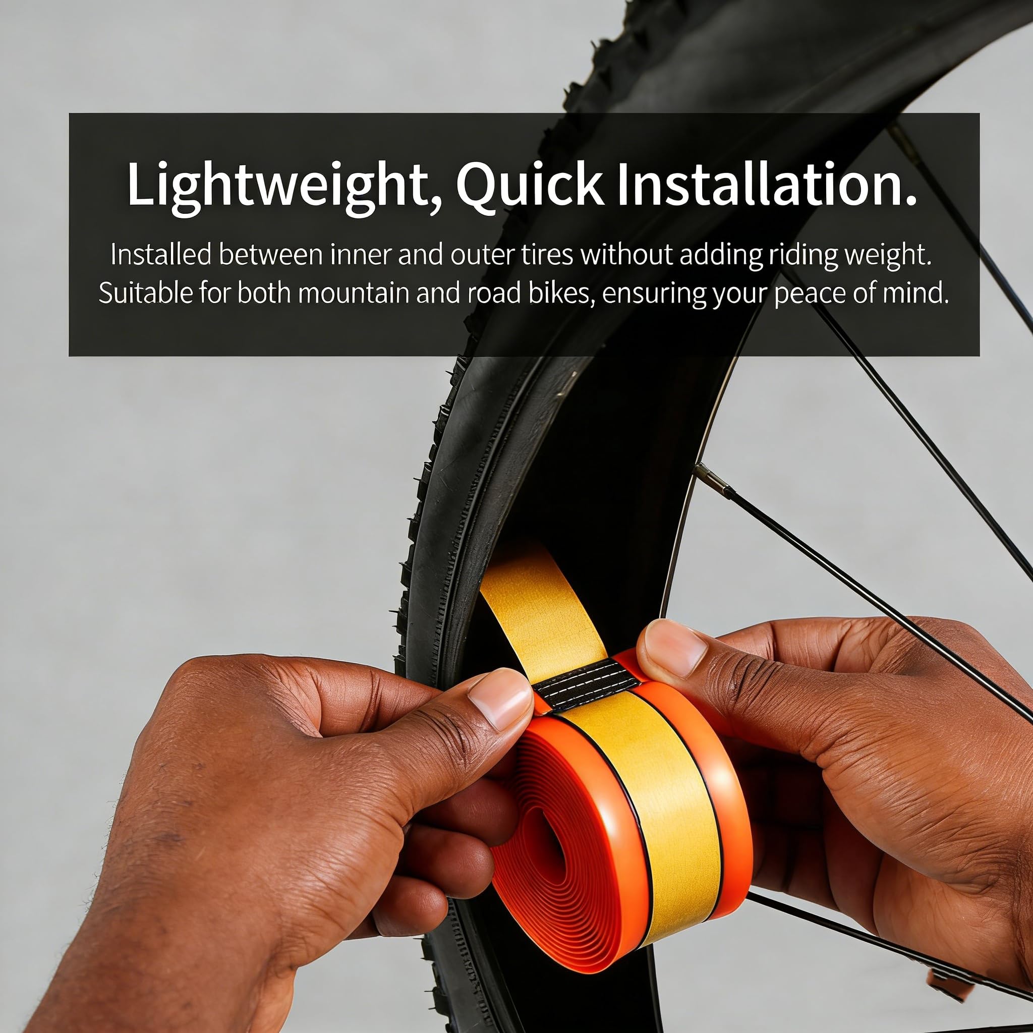 Paquete de 2 forros para neumáticos de bicicleta, protector de tubo interior de TPU con superficie adhesiva