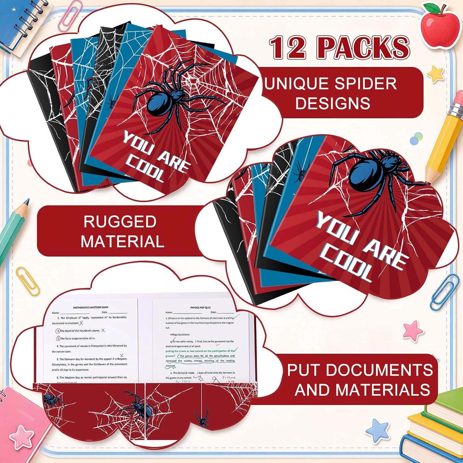Sabary 12 Pcs Spider School Supplies Spider Pocket Folders for Kids Boys image 2