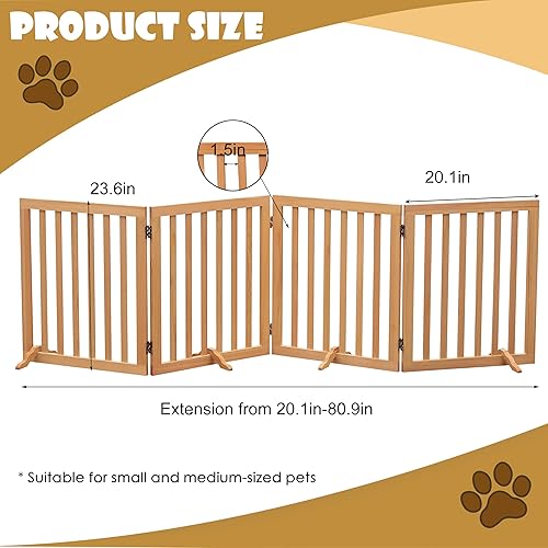 Miniatura 5 de Puerta de madera independiente para mascotas para perros, valla plegable de 4 paneles de altura de 23.6 pulgadas, puerta para mascotas con 4 pies de