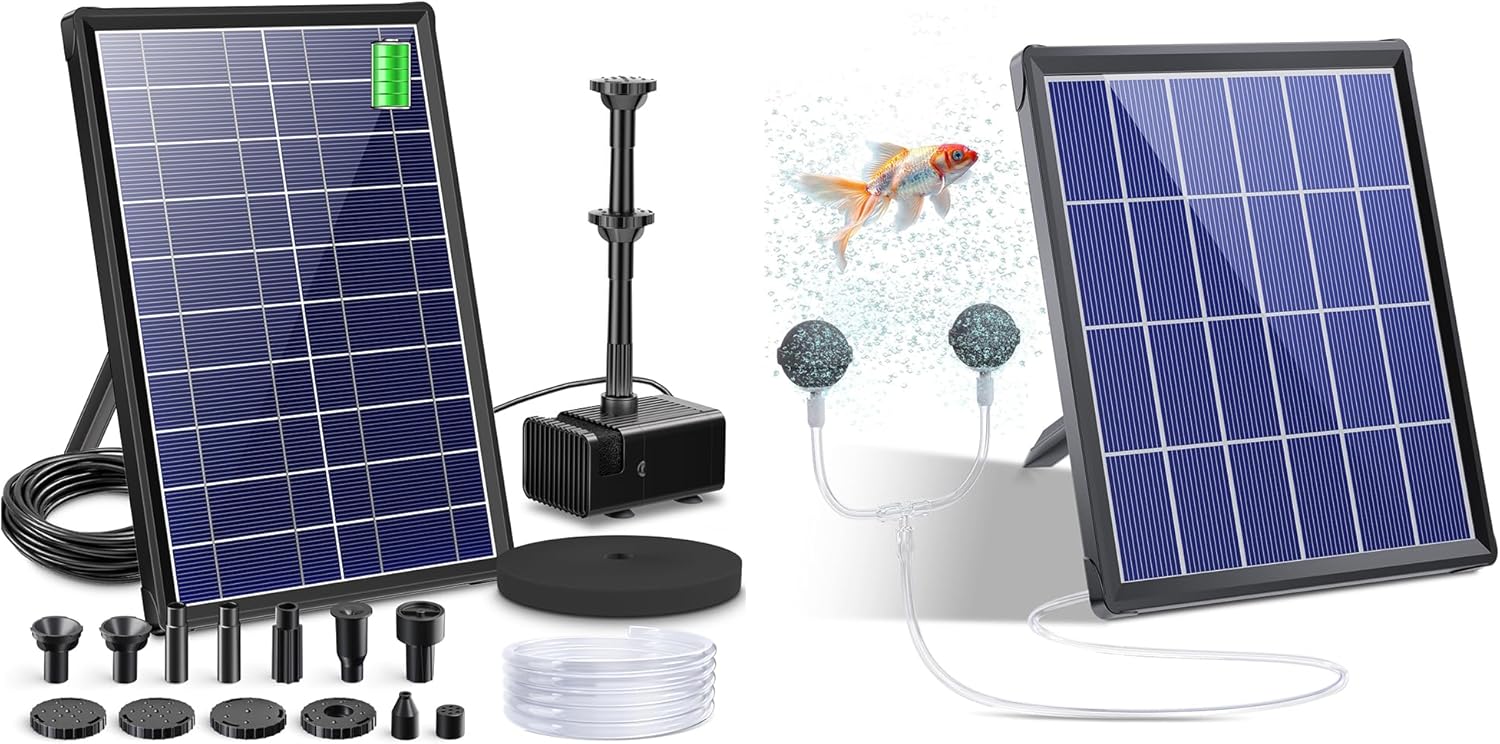Biling 8W Solar Water Pump with 3600mAh Battery Backup Work All Day, Solar Pond Aerator with Battery Backup for Bird Bath, Garden Pond, Fish Tank and Hydroponics
