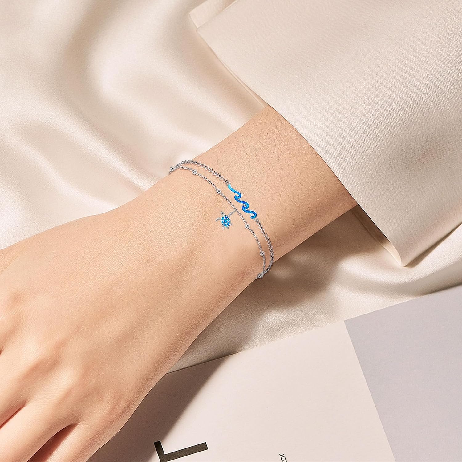 YFN Wave Bracelet 925 Sterling Silver Opal Ocean Wave Layered Bracelets Ocean Beach Women Jewelry Gifts