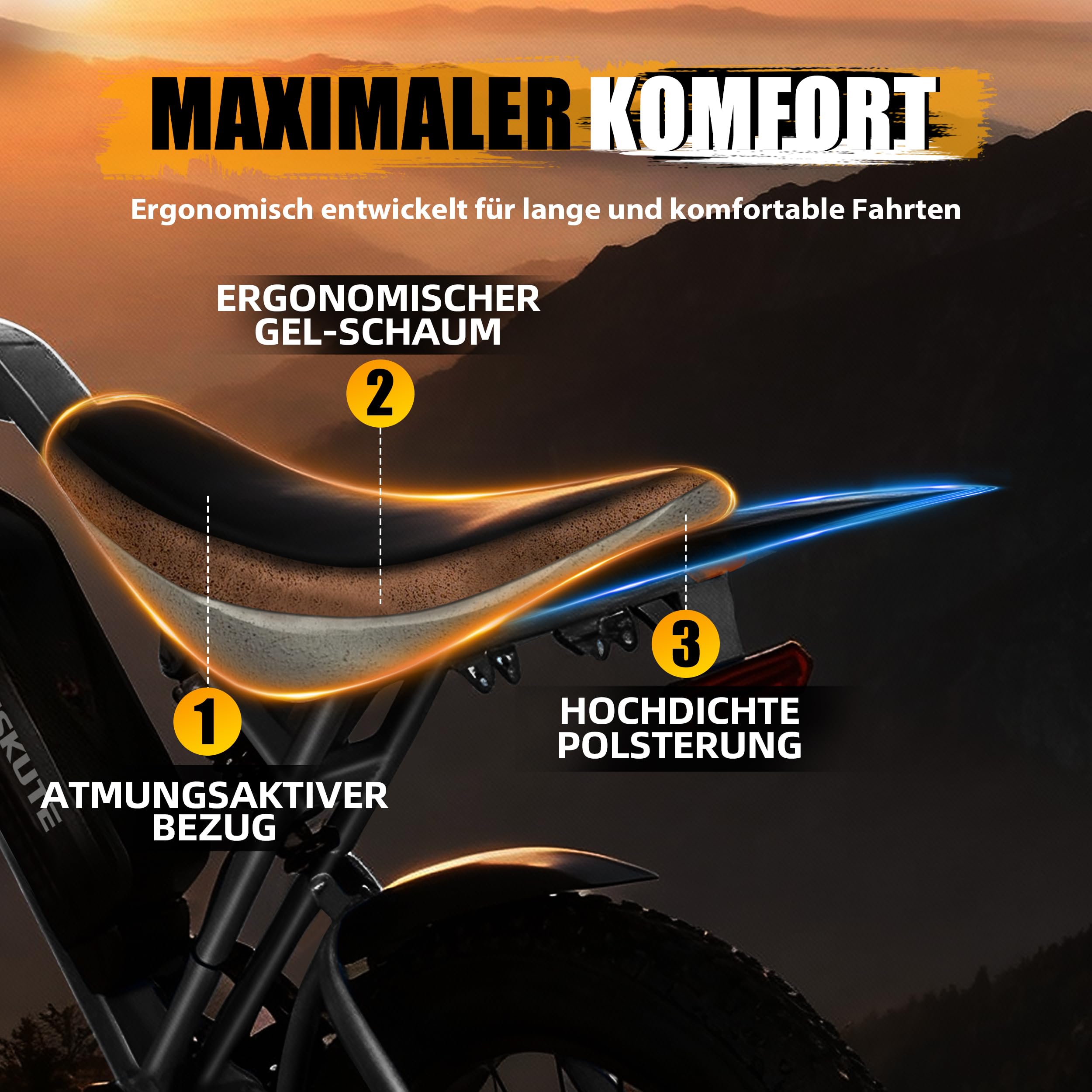 ESKUTE V202 E-Bike für Herren, 20×4 Zoll Fat Tire Offroad Elektrofahrrad mit 48V 20.8Ah Akku, NFC Entsperrung, 80 km Reichweite, Vollfederung MTB für Gelände Schnee Sand