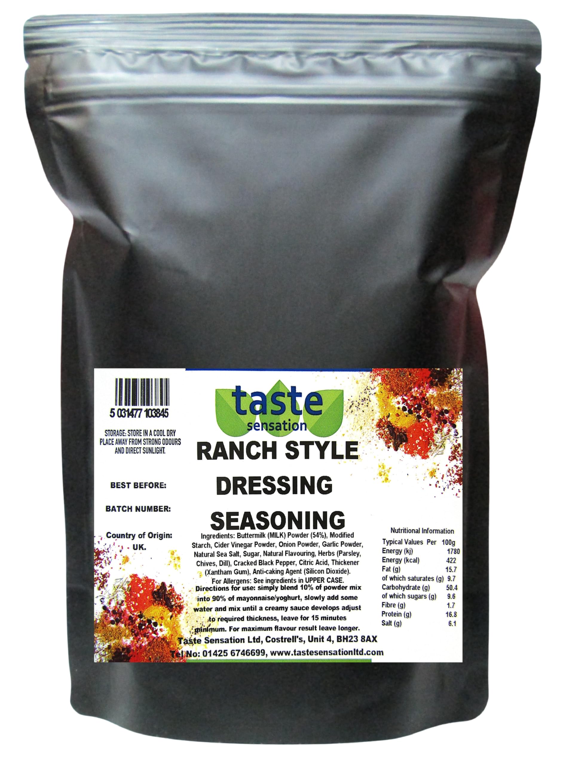 Ranch Style Dressing Seasoning Mix - 1kg Resealable Pouch