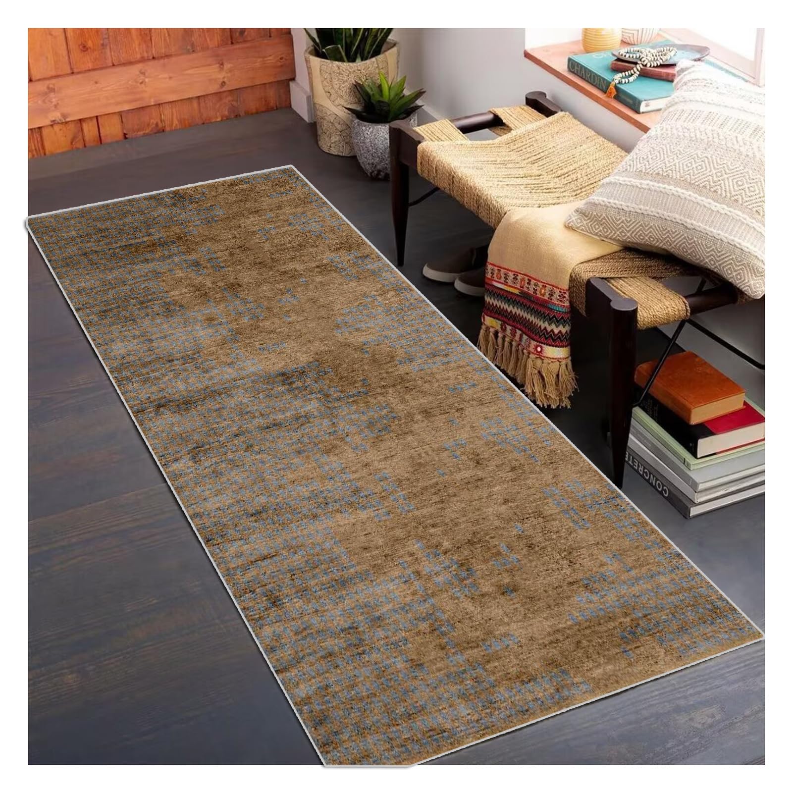 Brown Abstract Hallway Runner Rug Non Slip Washable Carpet Runner 80x410cm Extra Long Kitchen Floor Mat Washable Narrow Rugs for Living Room Bedroom Entryway Corridor Durable Runner Sold by Metre